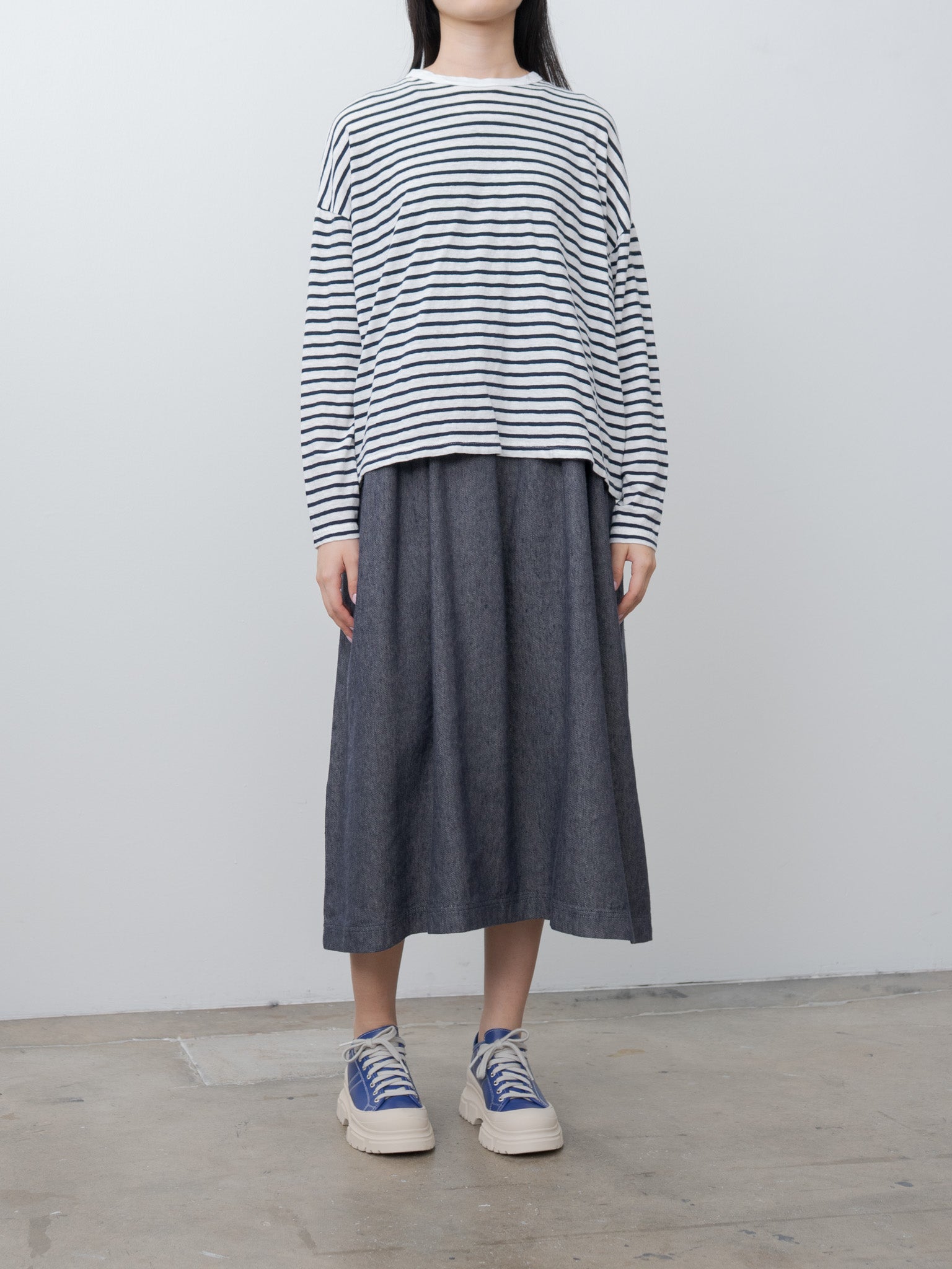 Namu Shop - Ichi Antiquites L/S T-Shirt - Striped White x Navy
