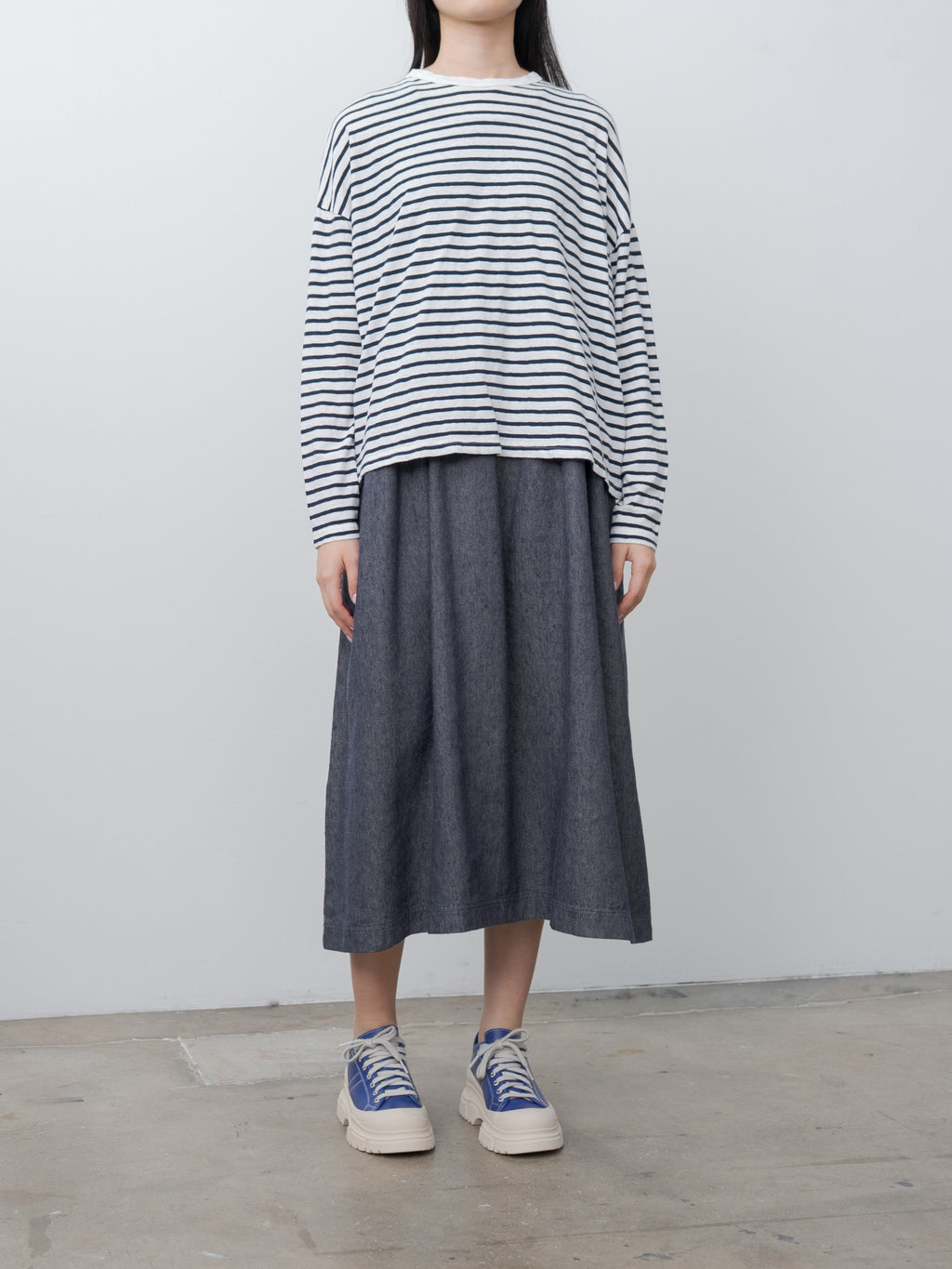 Namu Shop - Ichi Antiquites L/S T-Shirt - Striped White x Navy