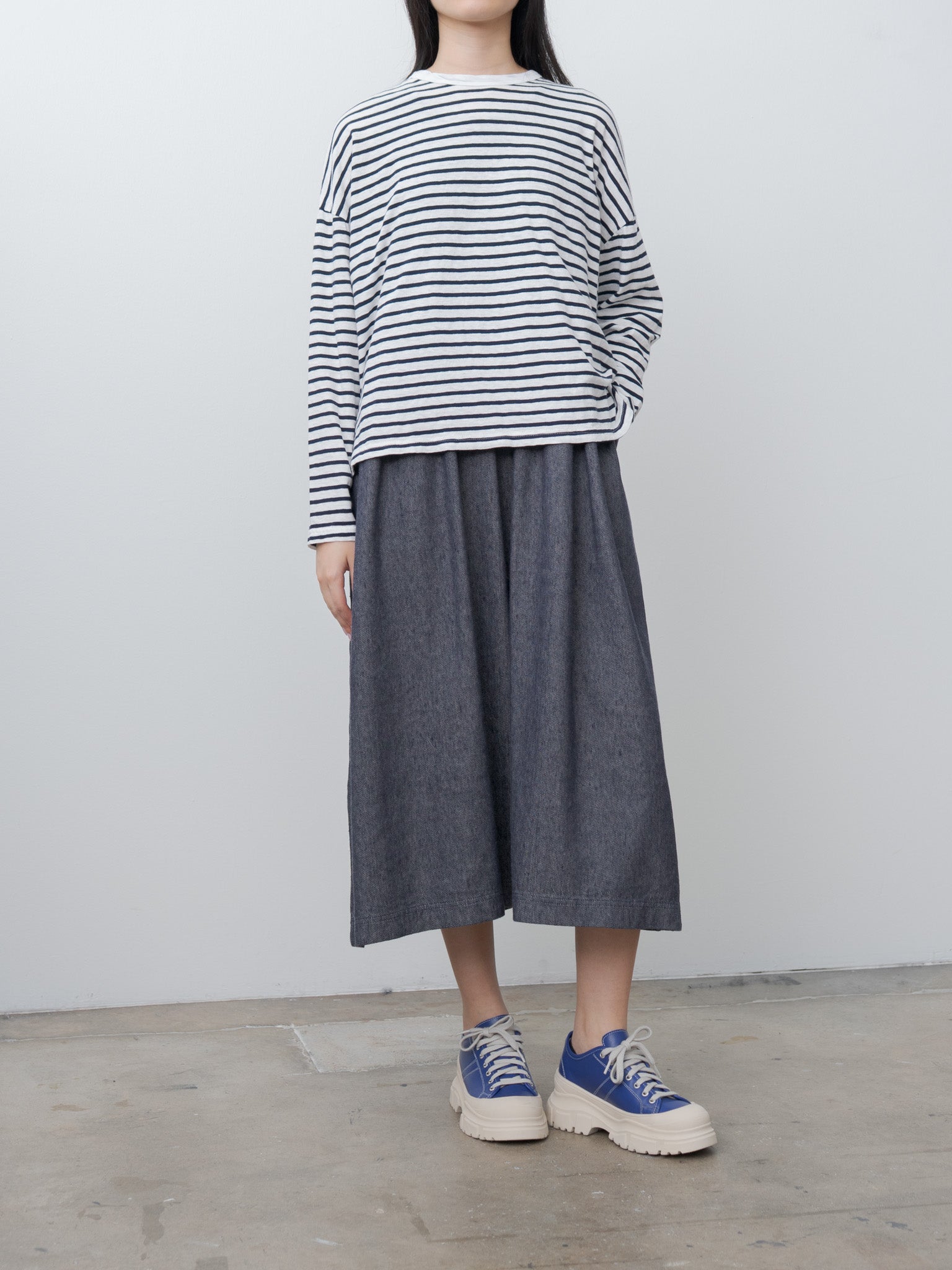 Namu Shop - Ichi Antiquites L/S T-Shirt - Striped White x Navy