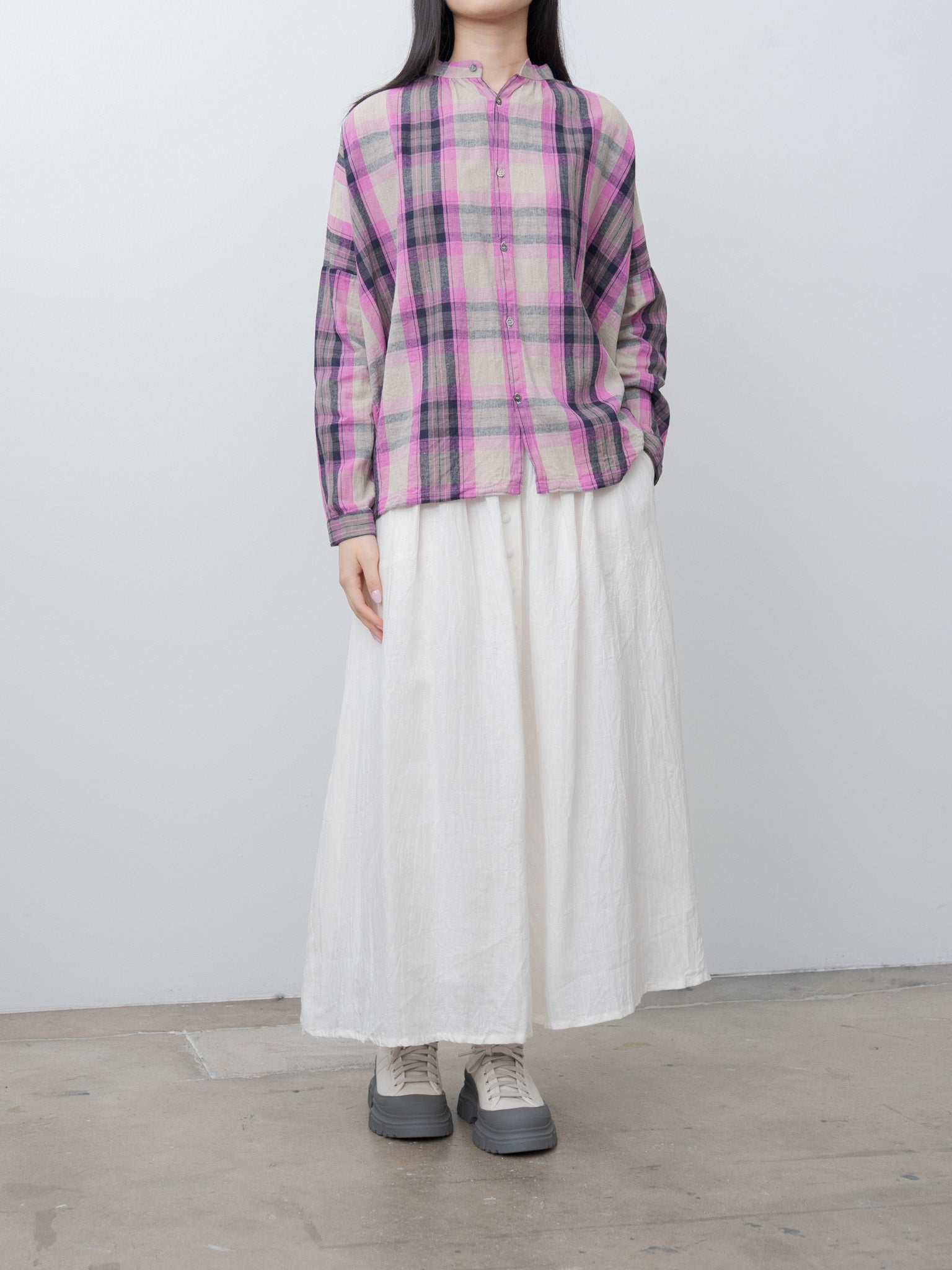 Namu Shop - Ichi Antiquites L/C Tartan Shirt - Pink
