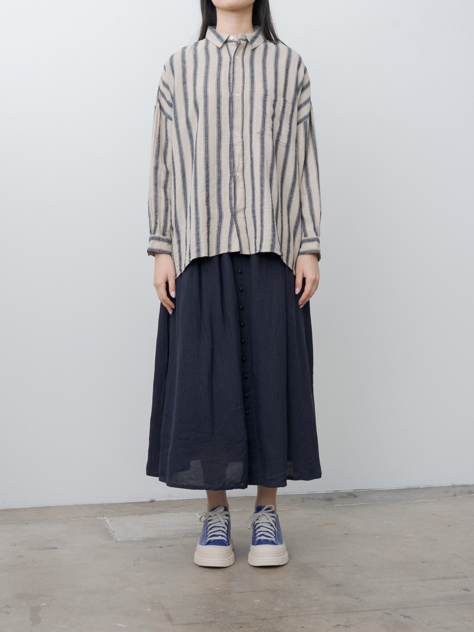 Namu Shop - Ichi Antiquites L/C Stripe Shirt - Natural x Indigo