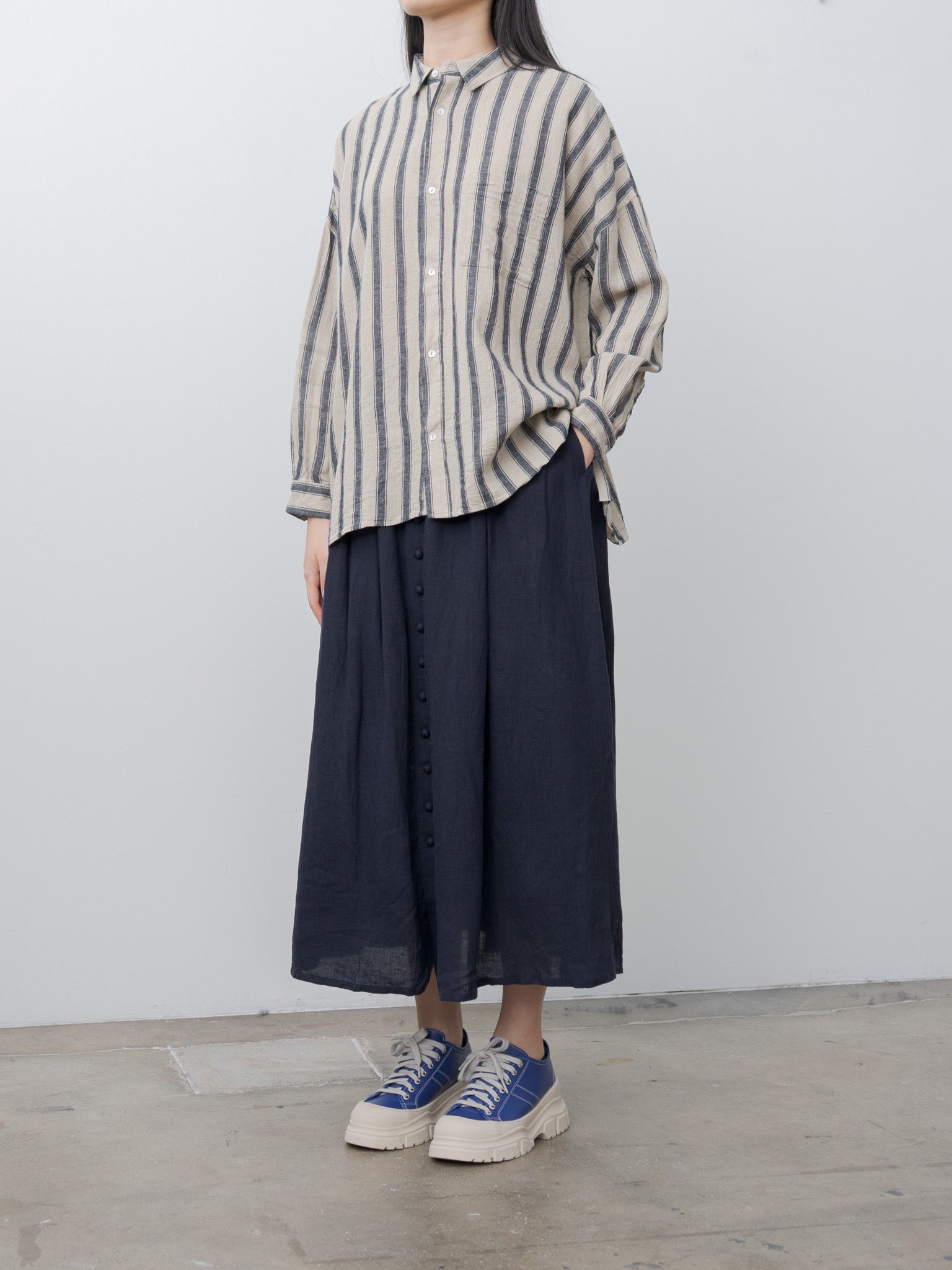 Namu Shop - Ichi Antiquites L/C Stripe Shirt - Natural x Indigo