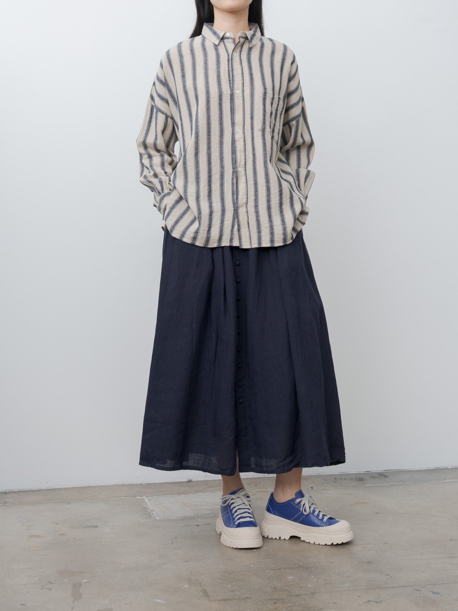 Namu Shop - Ichi Antiquites L/C Stripe Shirt - Natural x Indigo