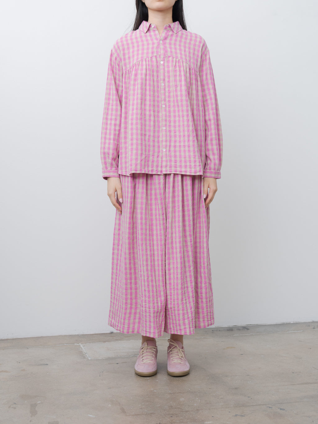 Namu Shop - Ichi Antiquites L/C Gingham Skirt - Pink x Natural