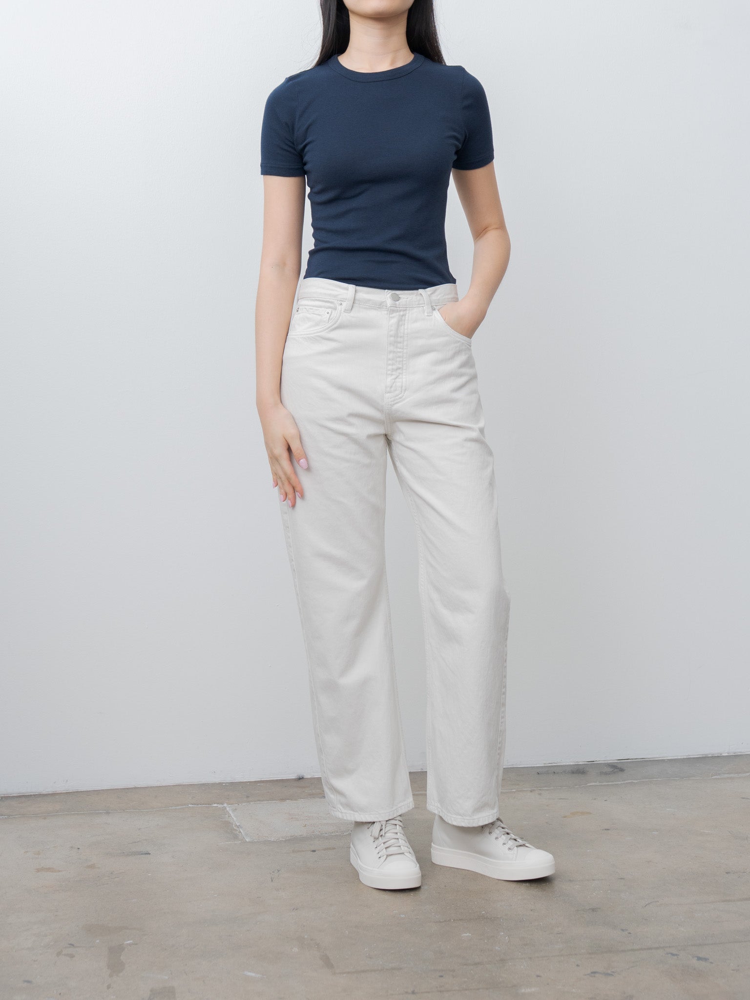 Namu Shop - Babaco Cotton Silk Basic T-Shirt - Navy