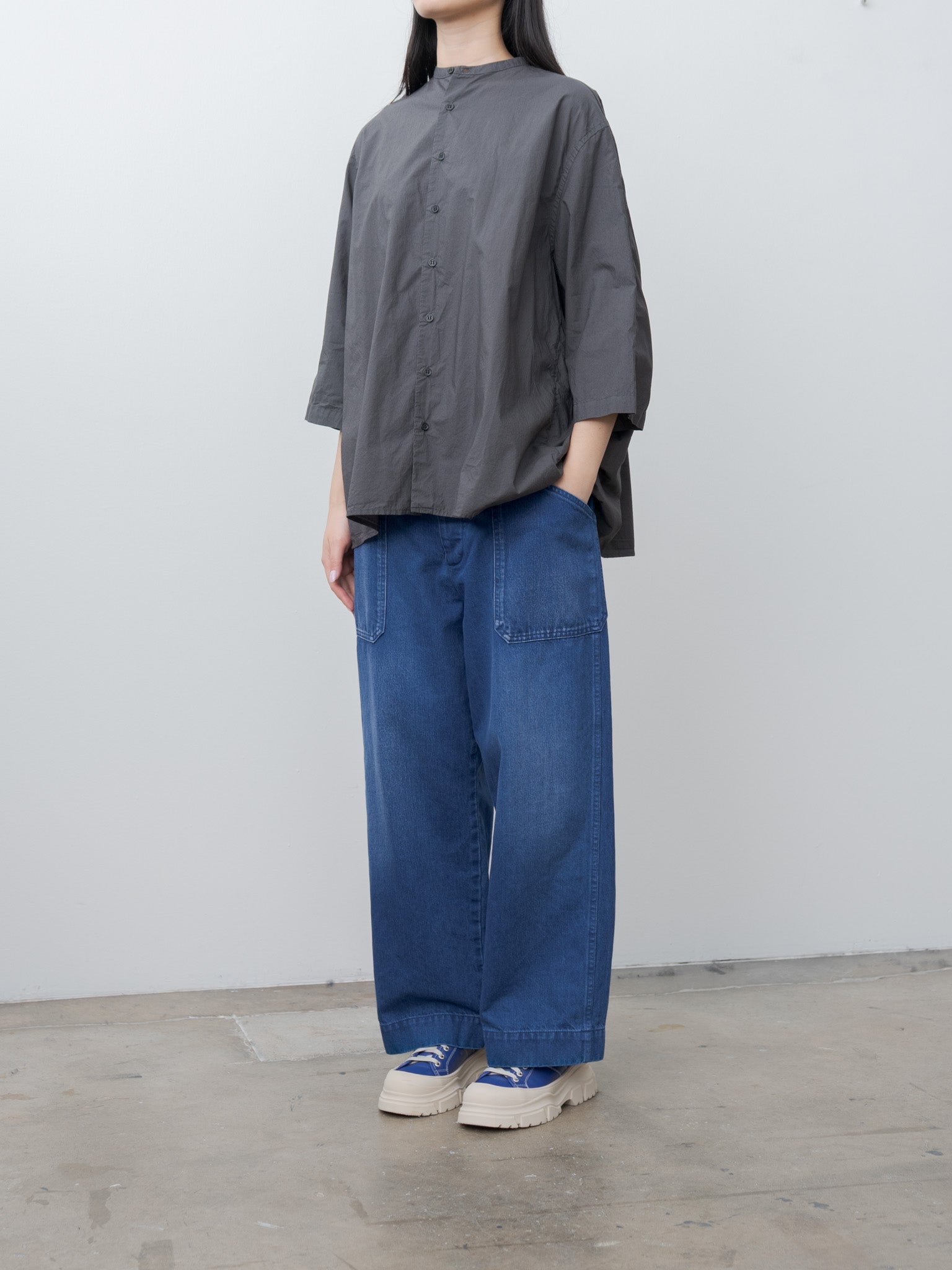 Namu Shop - Veritecoeur Gathered Blouse - Sumikuro (Charcoal Black)