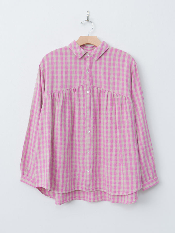 Namu Shop - Ichi Antiquites L/C Gingham Shirt - Pink x Natural