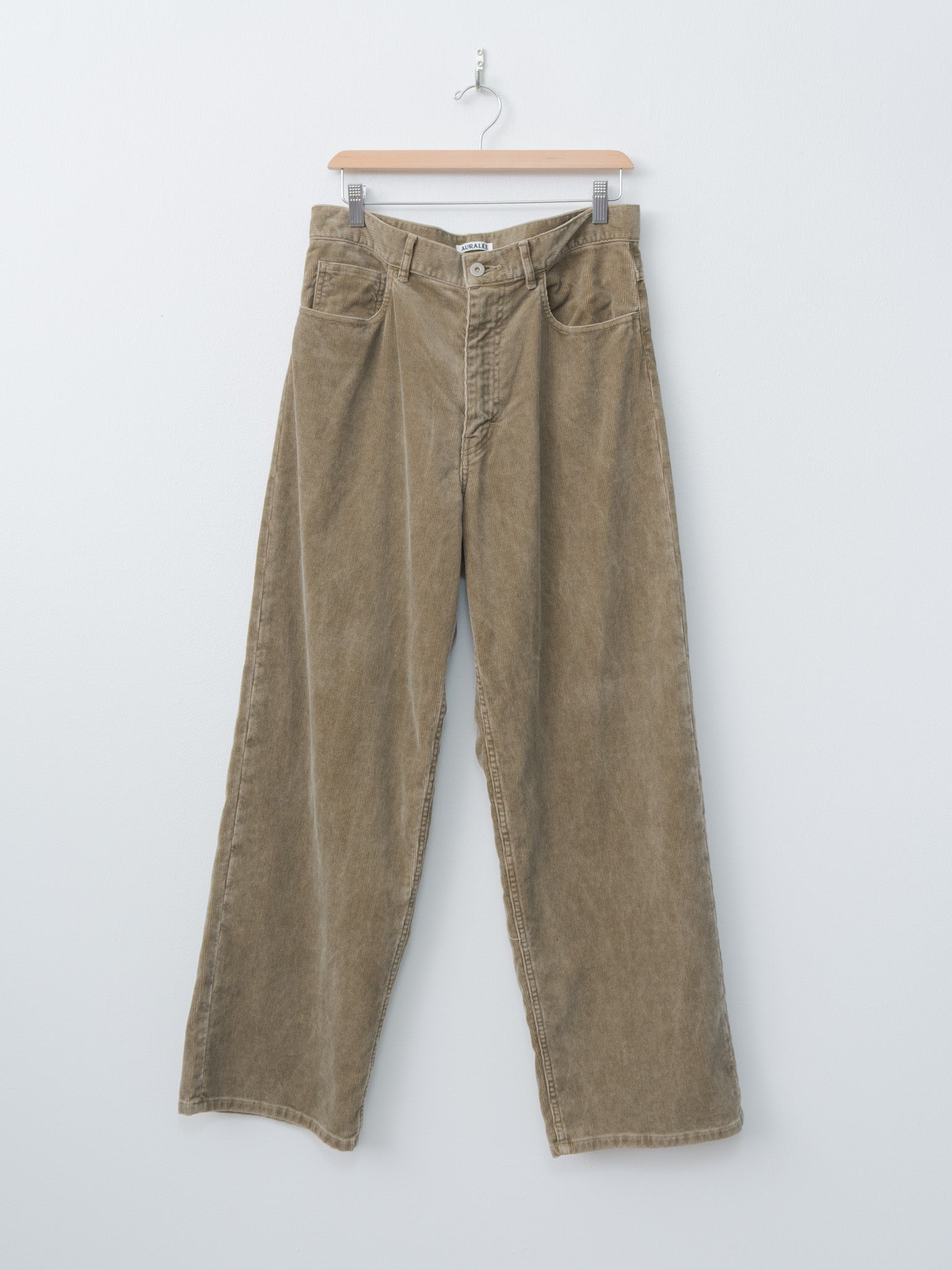 Namu Shop - Auralee Pigment Dye Finx Corduroy Wide 5P Pants - Olive Brown
