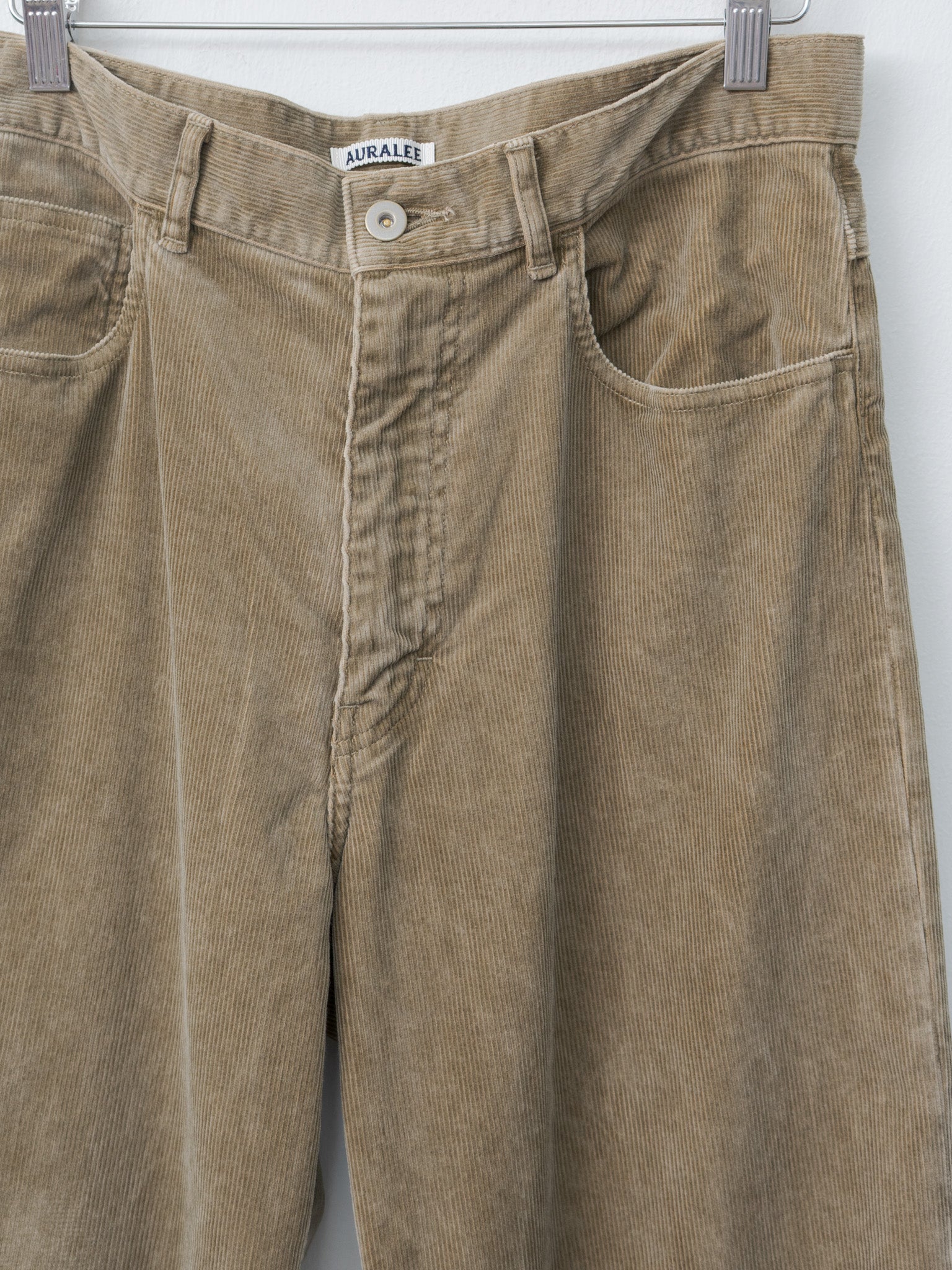 Namu Shop - Auralee Pigment Dye Finx Corduroy Wide 5P Pants - Olive Brown
