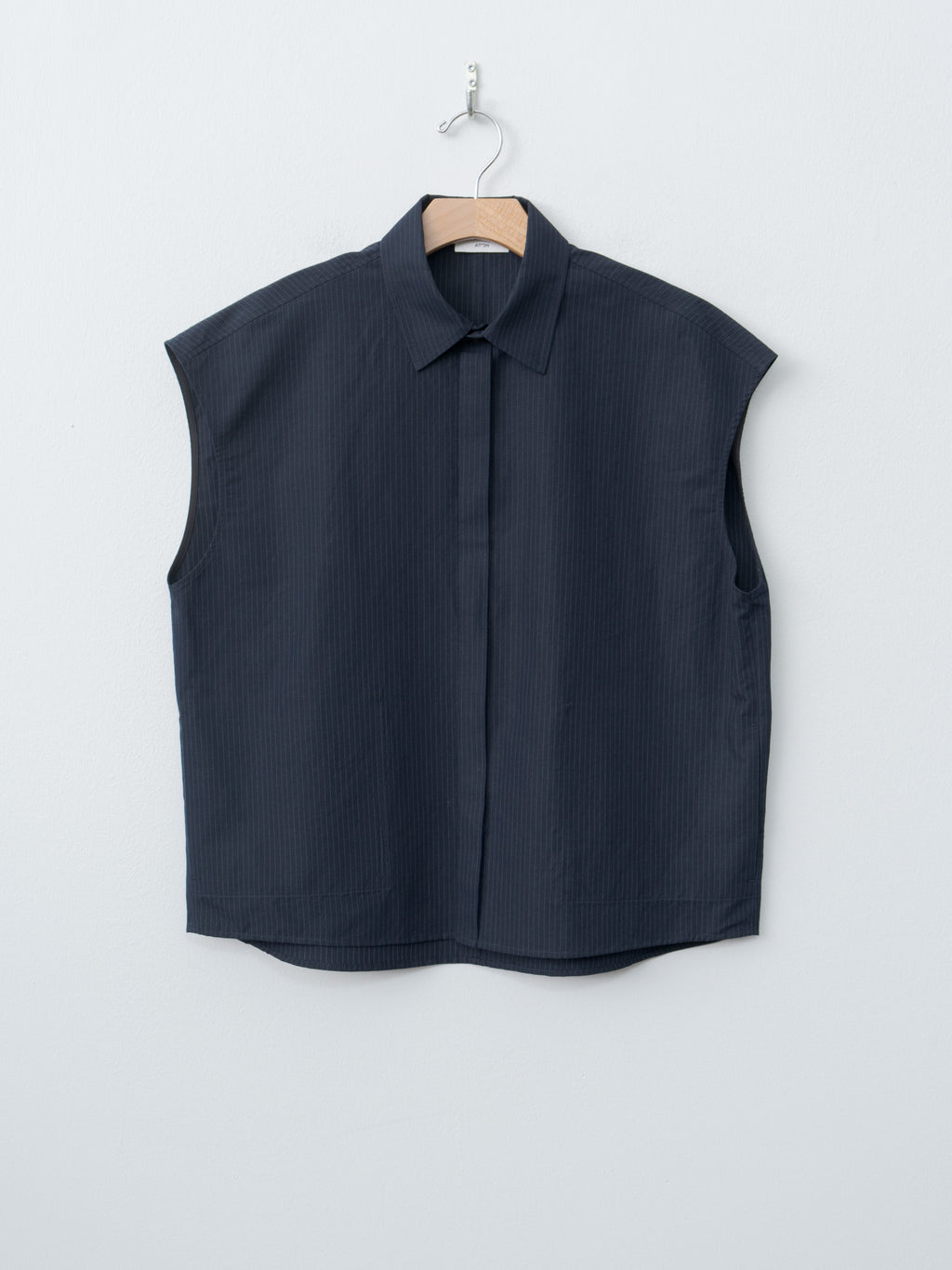 Namu Shop - Aton Silk Linen Shantung Shirt Vest - Navy x Pinstripe