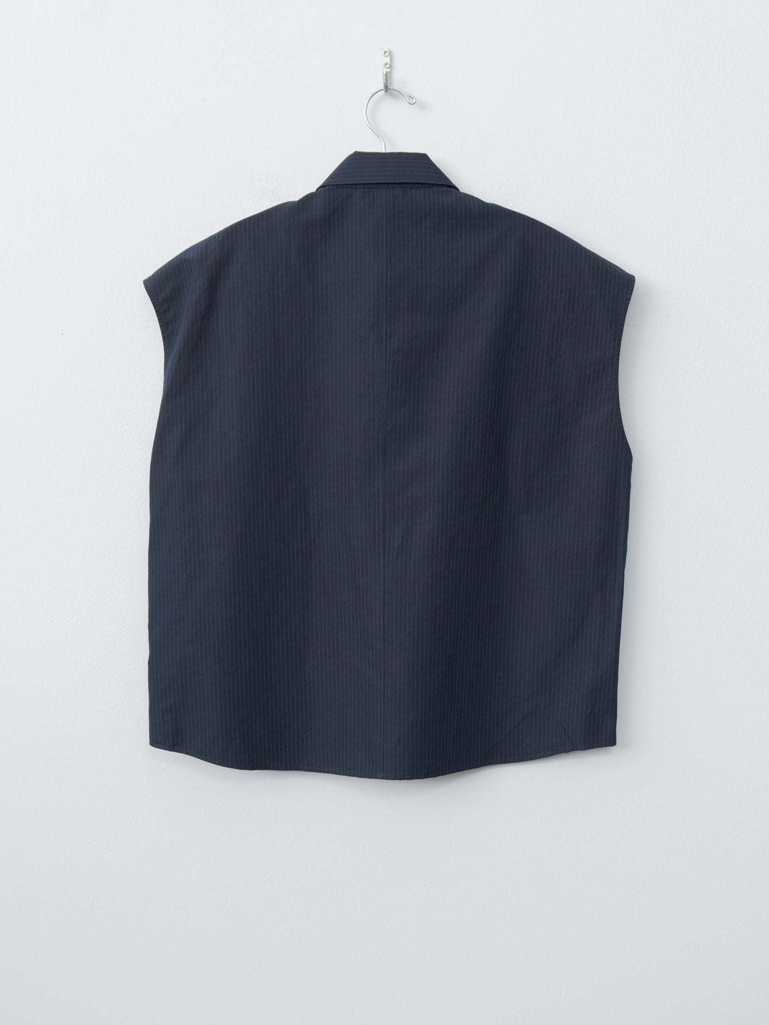 Namu Shop - Aton Silk Linen Shantung Shirt Vest - Navy x Pinstripe