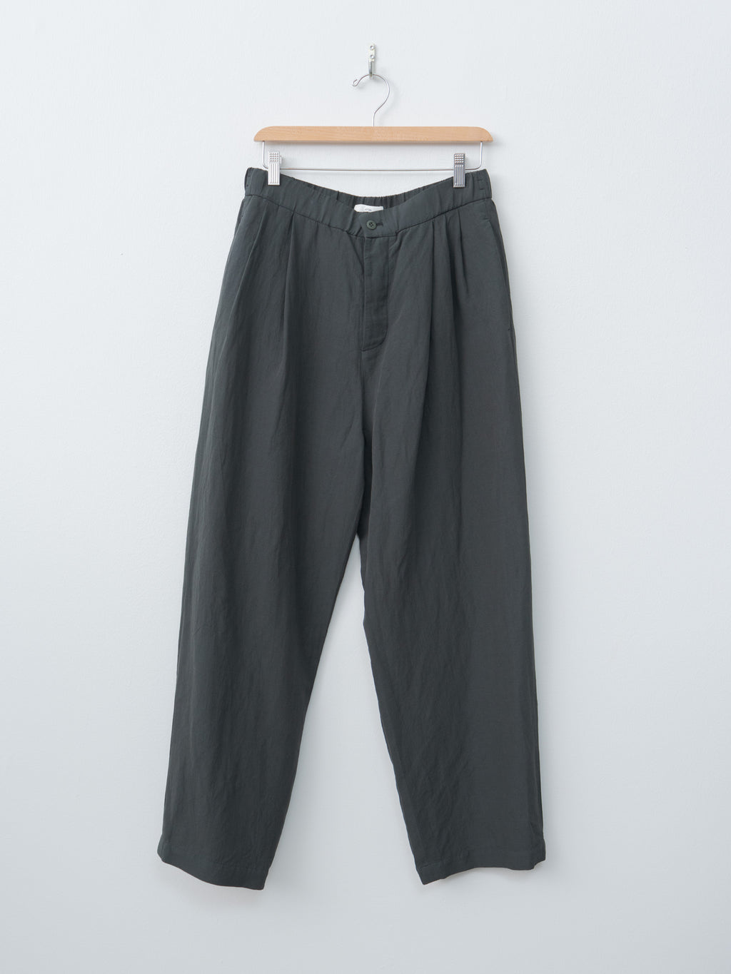 Namu Shop - Aton Cotton Linen Voile Two Tucked Easy Pants - Dark Green