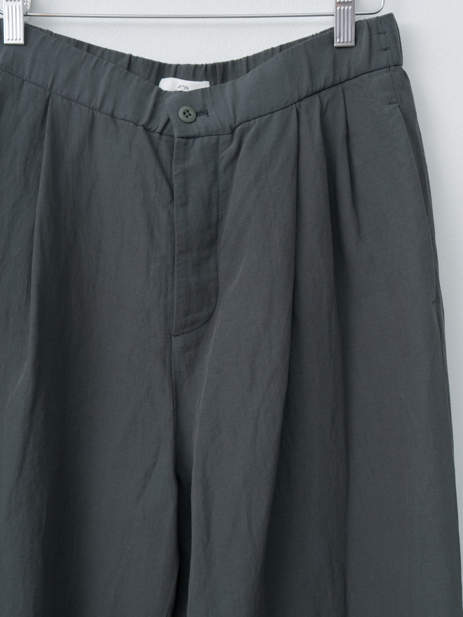 Namu Shop - Aton Cotton Linen Voile Two Tucked Easy Pants - Dark Green