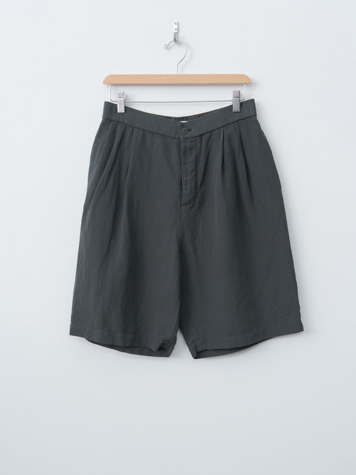 Namu Shop - Aton Cotton Linen Voile Two Tucked Easy Shorts - Dark Green