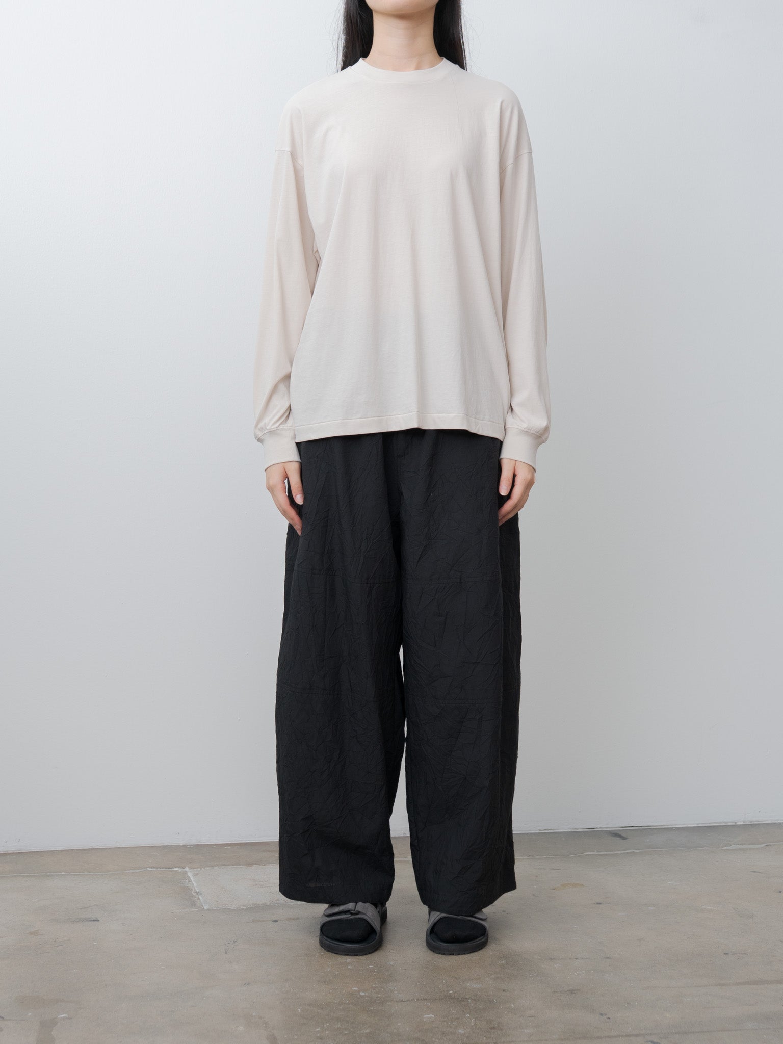 Namu Shop - Aton Catch Washer Cotton Easy Wide Pants - Black