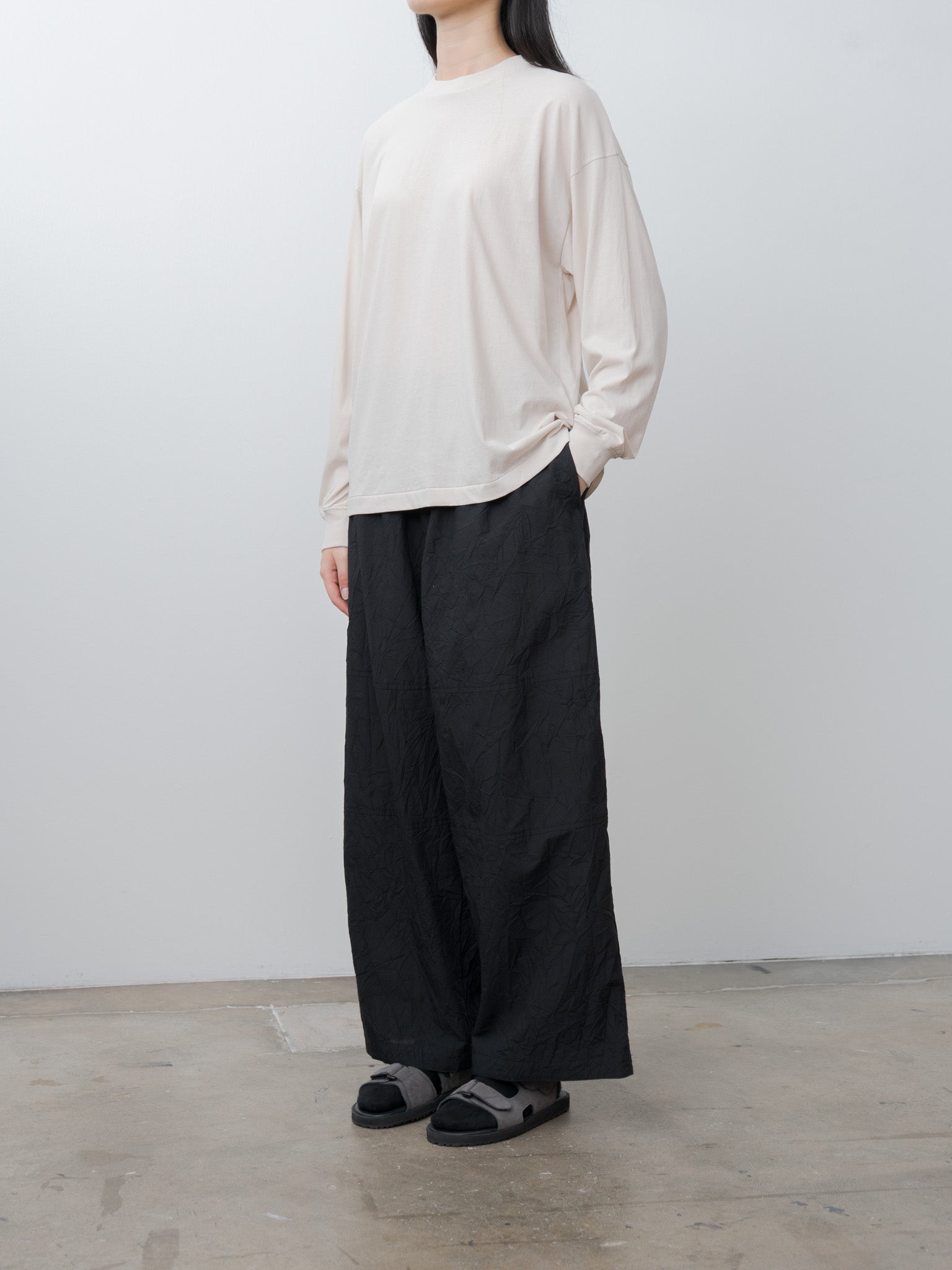 Namu Shop - Aton Catch Washer Cotton Easy Wide Pants - Black