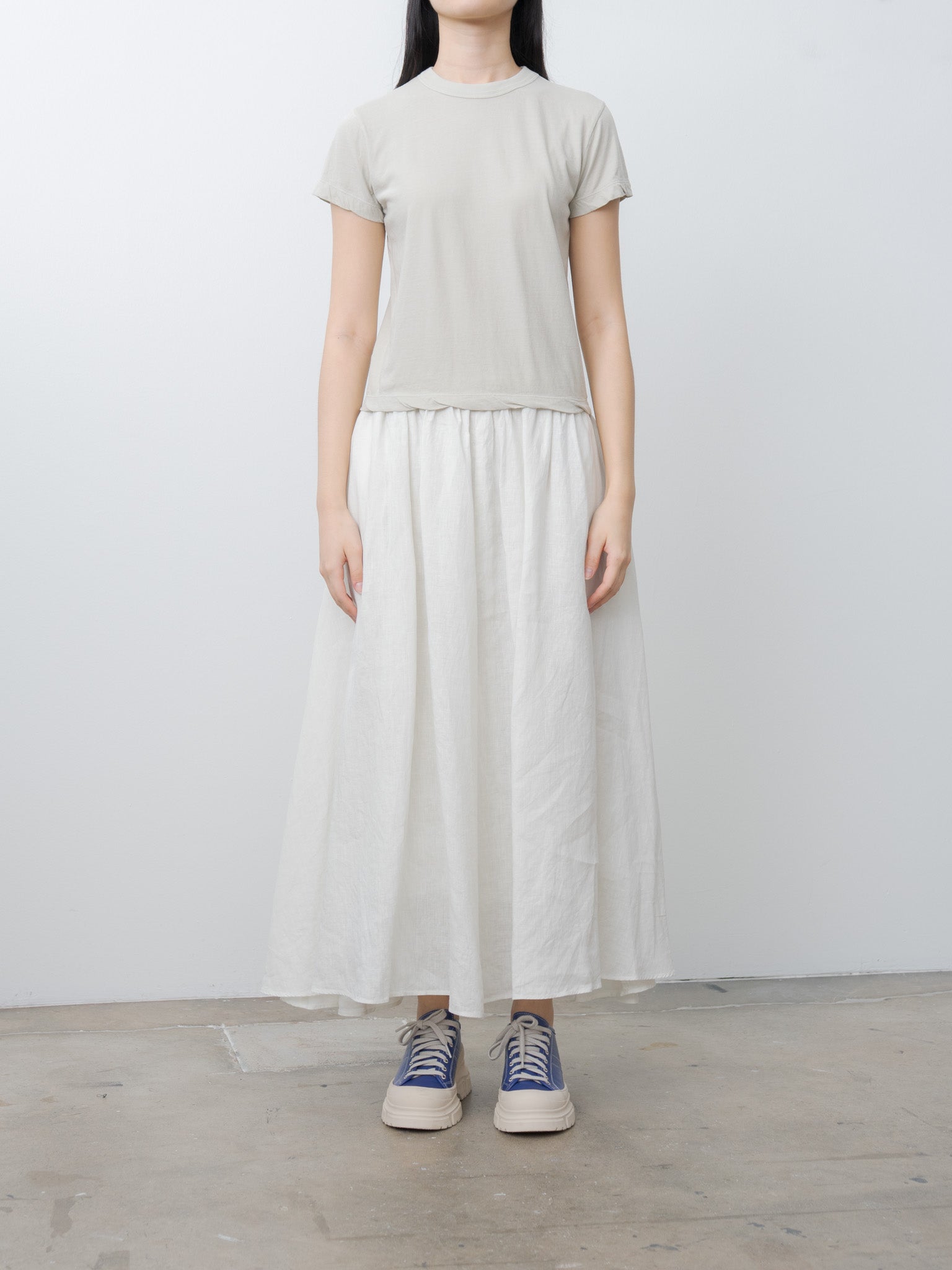 Namu Shop - Aton Natural Dyed Linen Lawn Gathered Skirt - Off White Mint