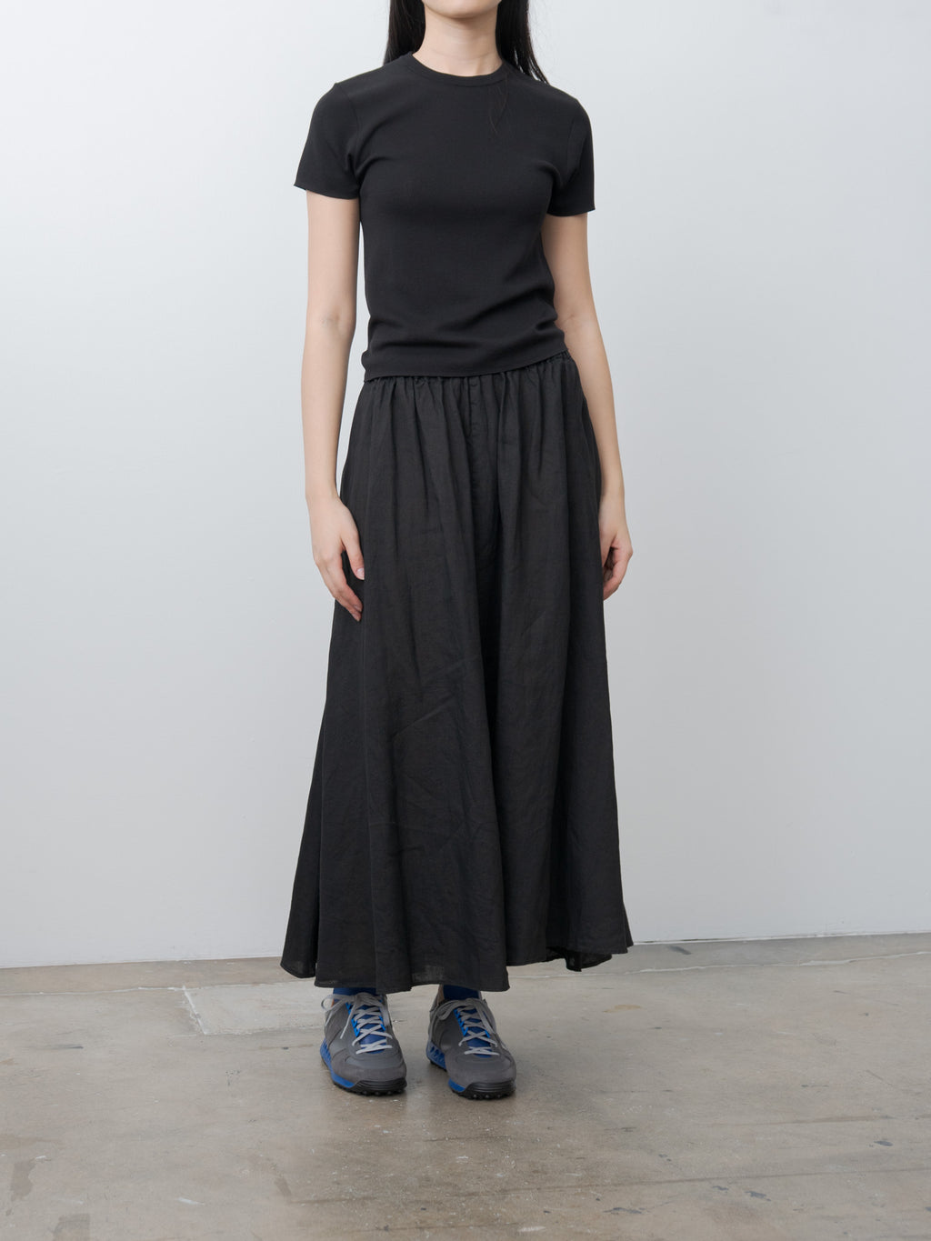 Namu Shop - Aton Natural Dyed Linen Lawn Gathered Skirt - Black