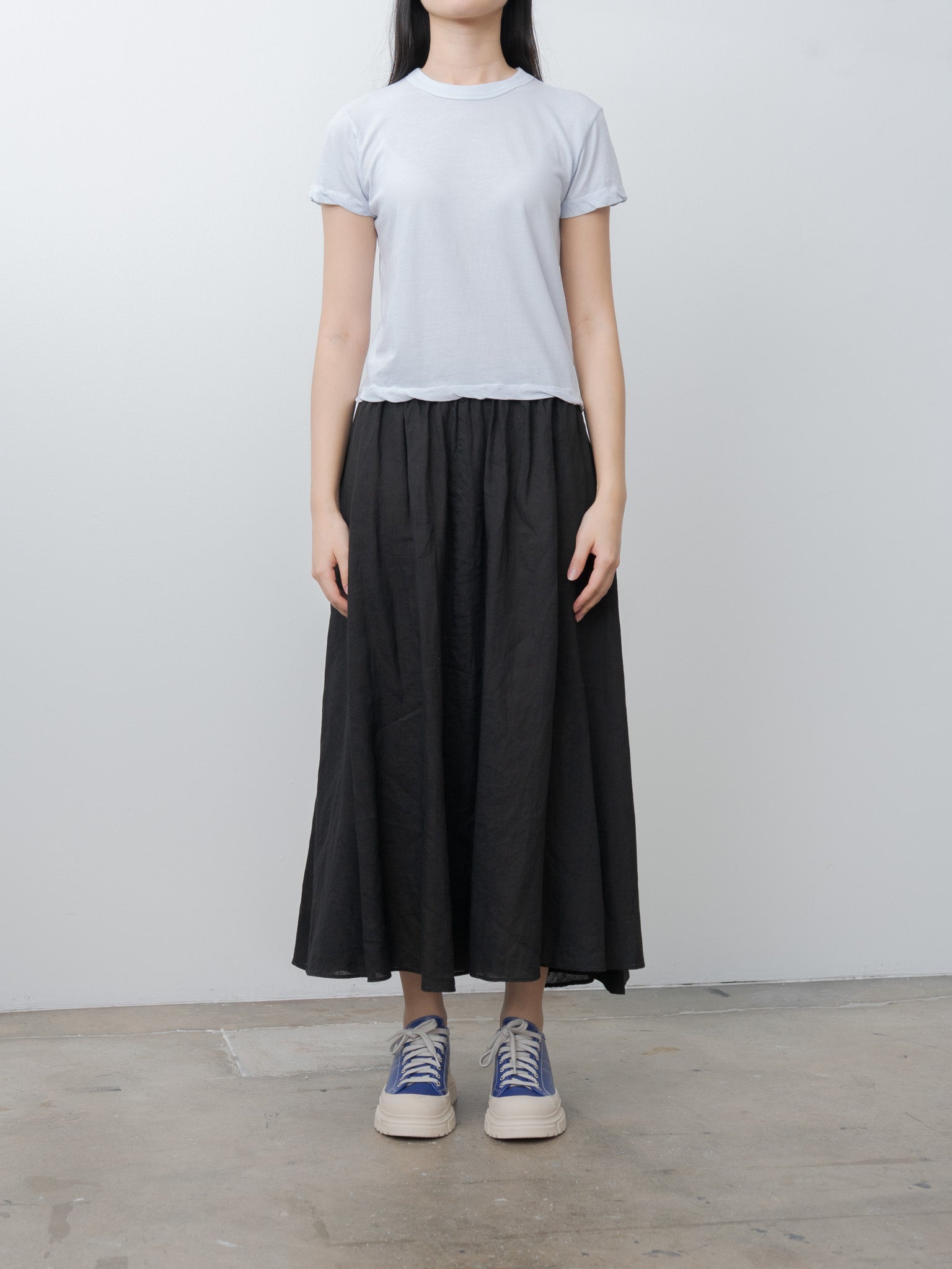 Namu Shop - Aton Natural Dyed Linen Lawn Gathered Skirt - Black