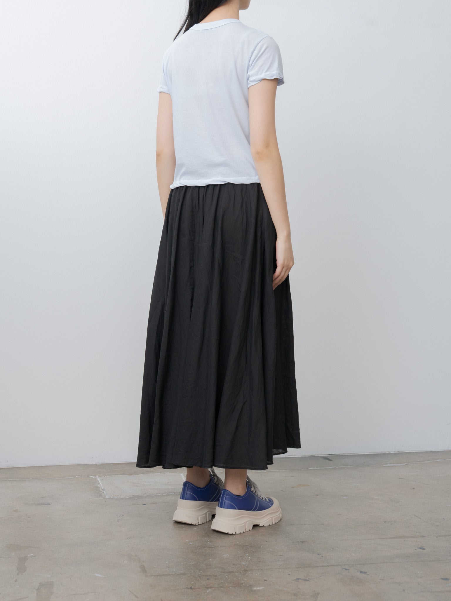 Namu Shop - Aton Natural Dyed Linen Lawn Gathered Skirt - Black
