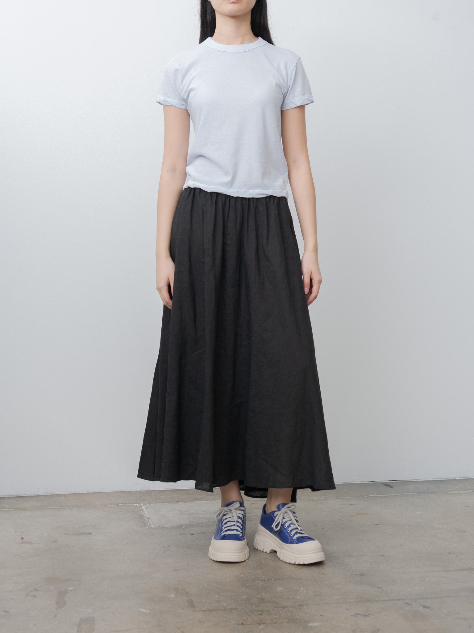 Namu Shop - Aton Natural Dyed Linen Lawn Gathered Skirt - Black