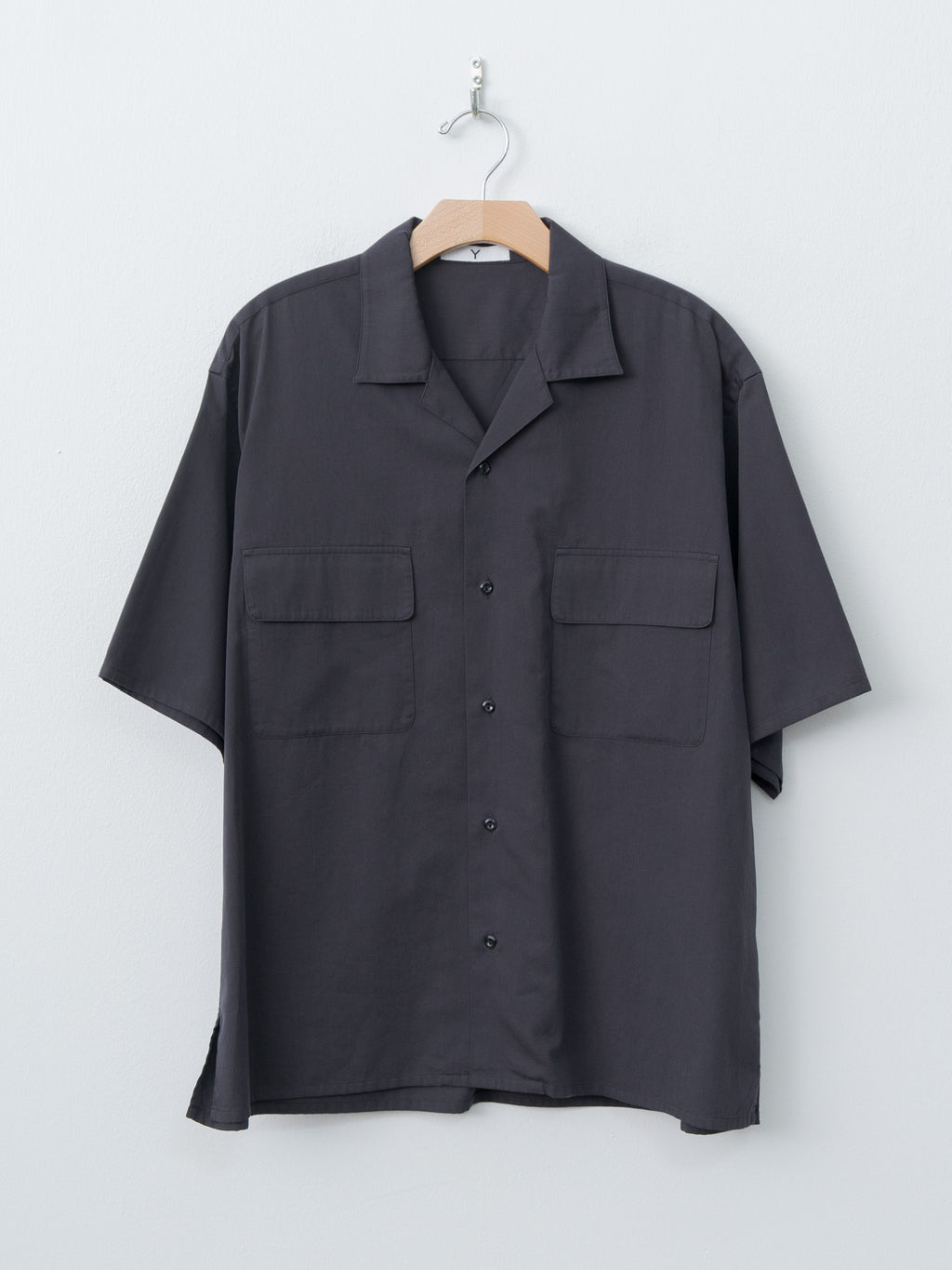 Namu Shop - Y Organic Cotton Washer Satin Open Collar Shirt - Navy