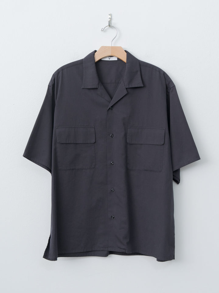Namu Shop - Y Organic Cotton Washer Satin Open Collar Shirt - Navy