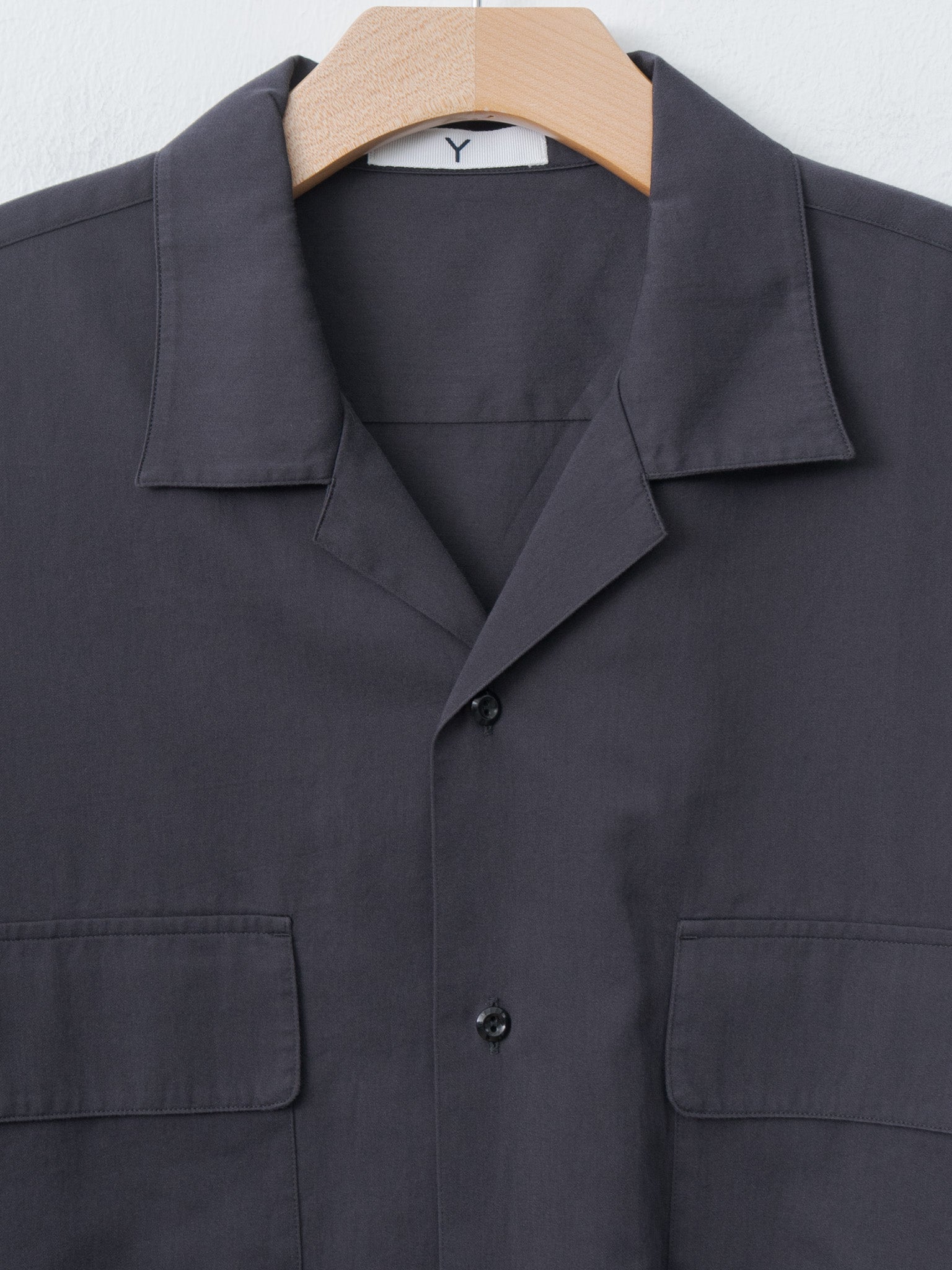 Namu Shop - Y Organic Cotton Washer Satin Open Collar Shirt - Navy