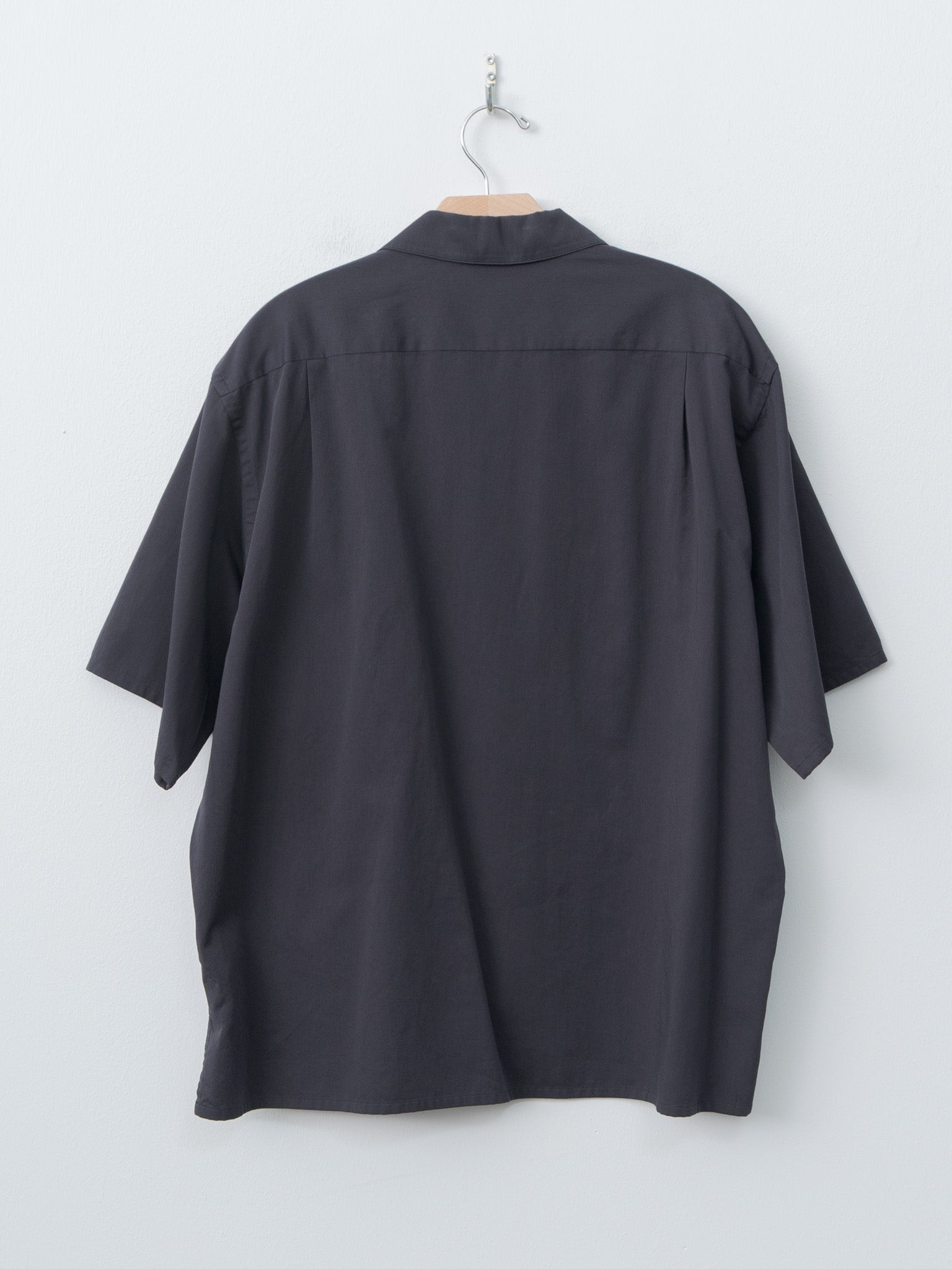 Namu Shop - Y Organic Cotton Washer Satin Open Collar Shirt - Navy