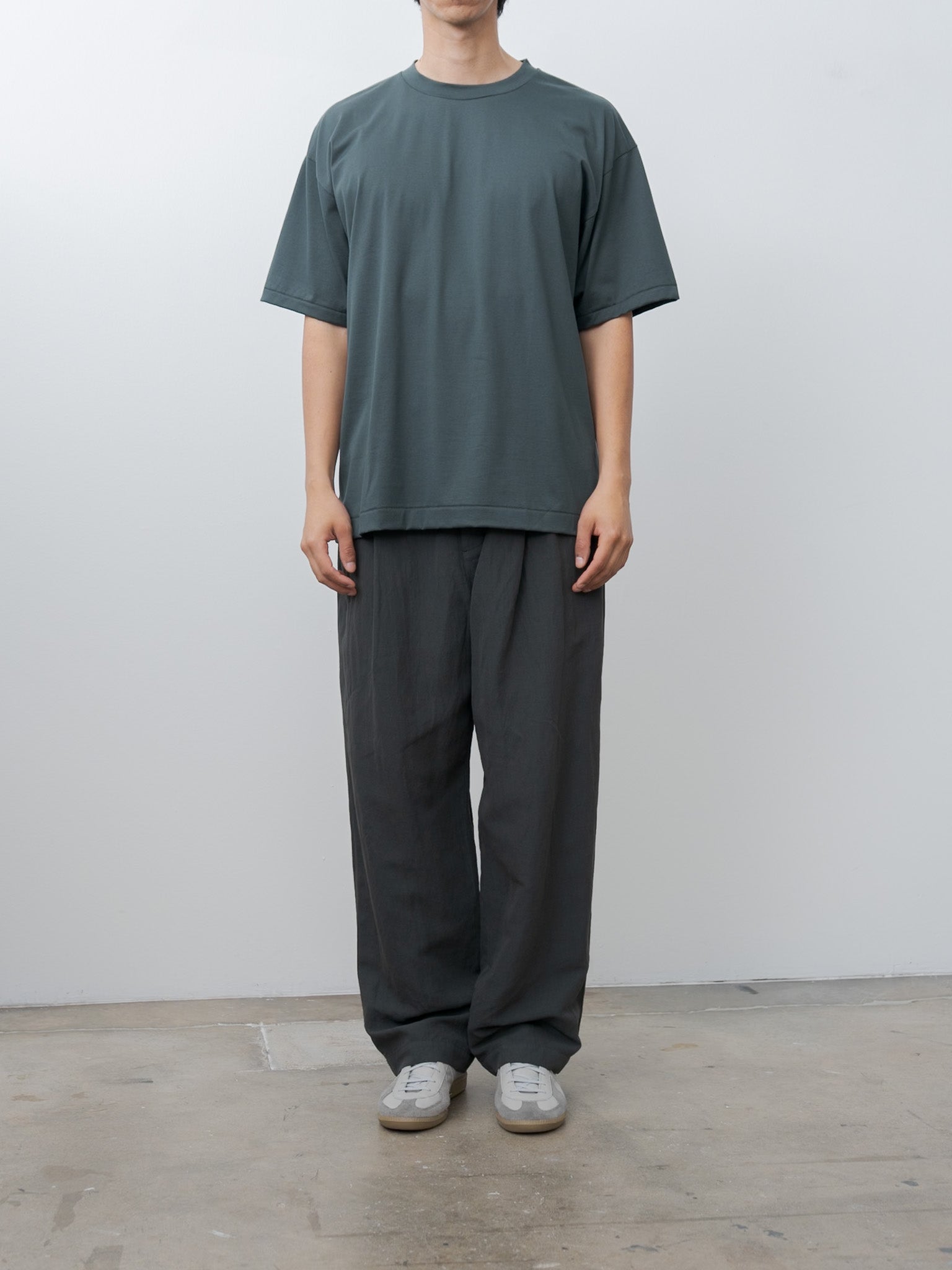 Namu Shop - Aton Cotton Linen Voile Two Tucked Easy Pants - Dark Green