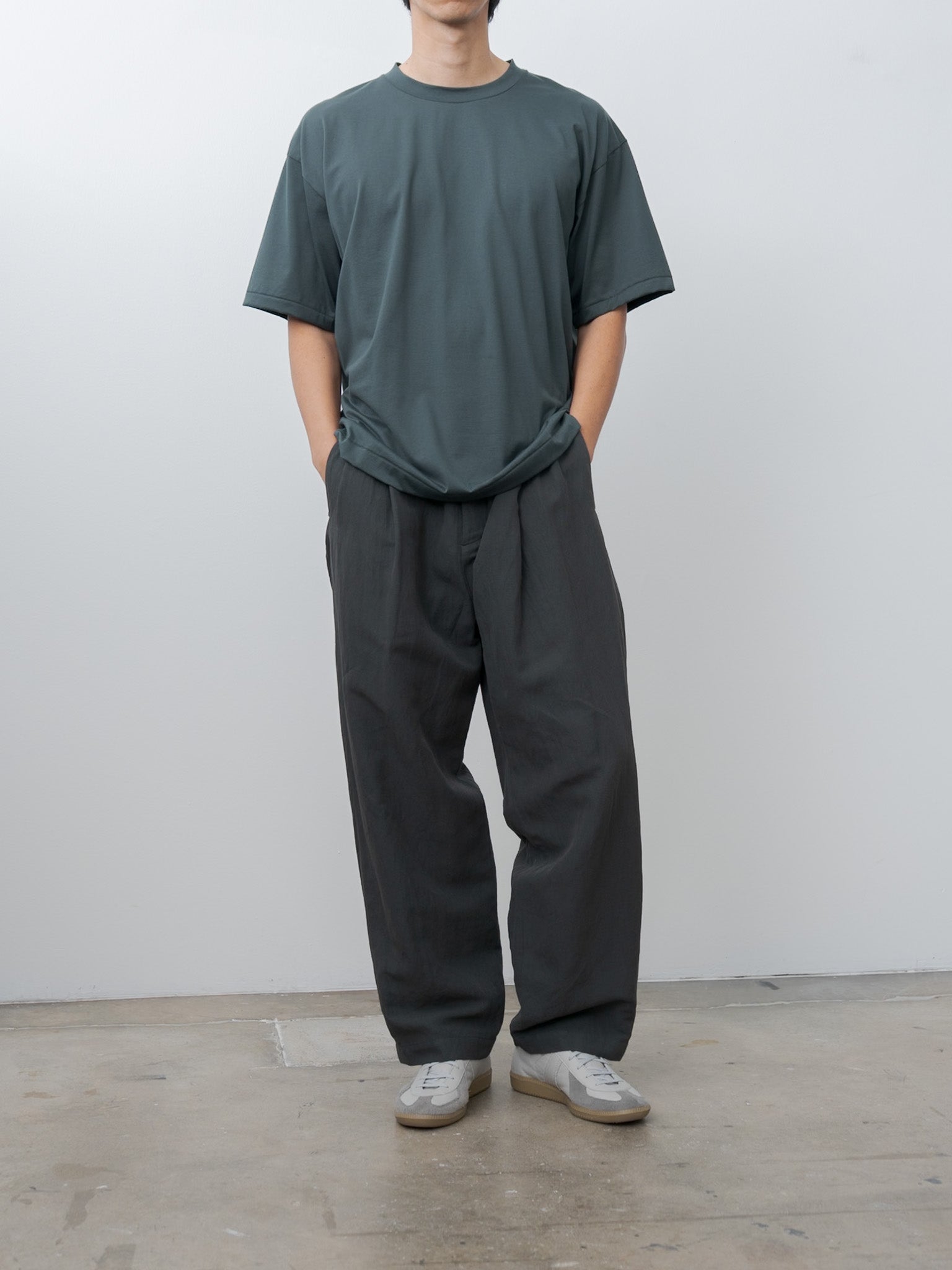 Namu Shop - Aton Cotton Linen Voile Two Tucked Easy Pants - Dark Green