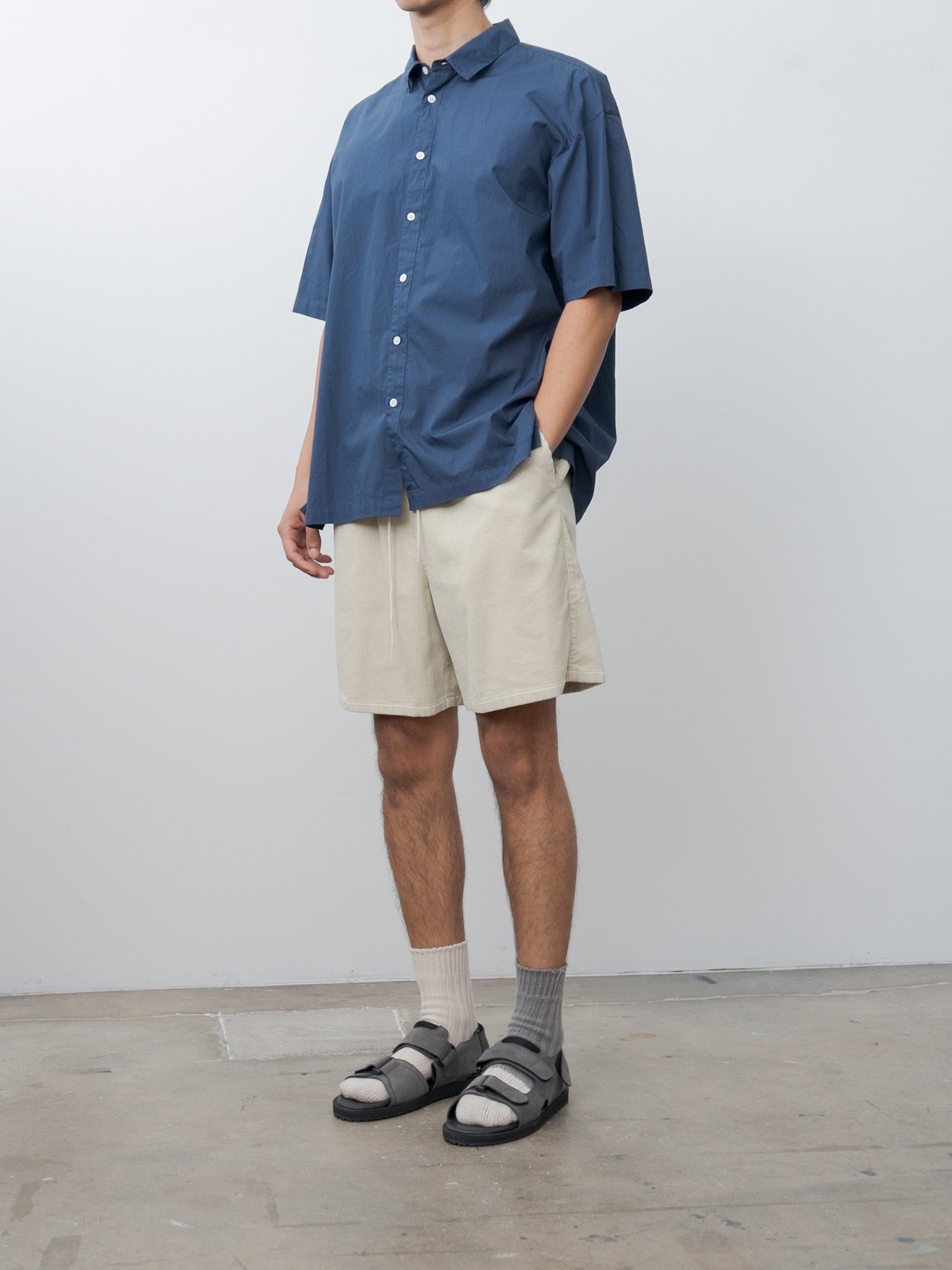Namu Shop - Aton Cotton Lawn Oversized Short Sleeve Shirt - Navy