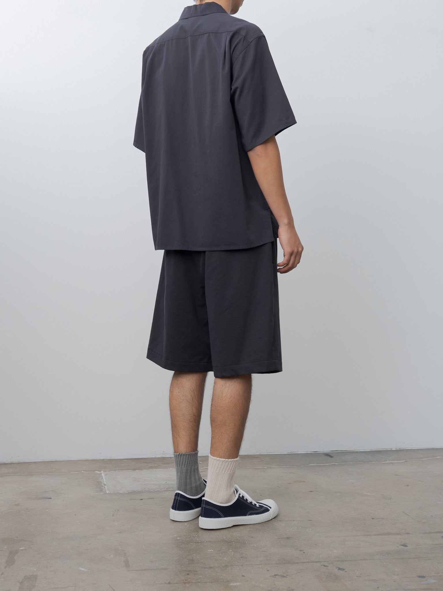 Namu Shop - Y Organic Cotton Washer Satin Open Collar Shirt - Navy