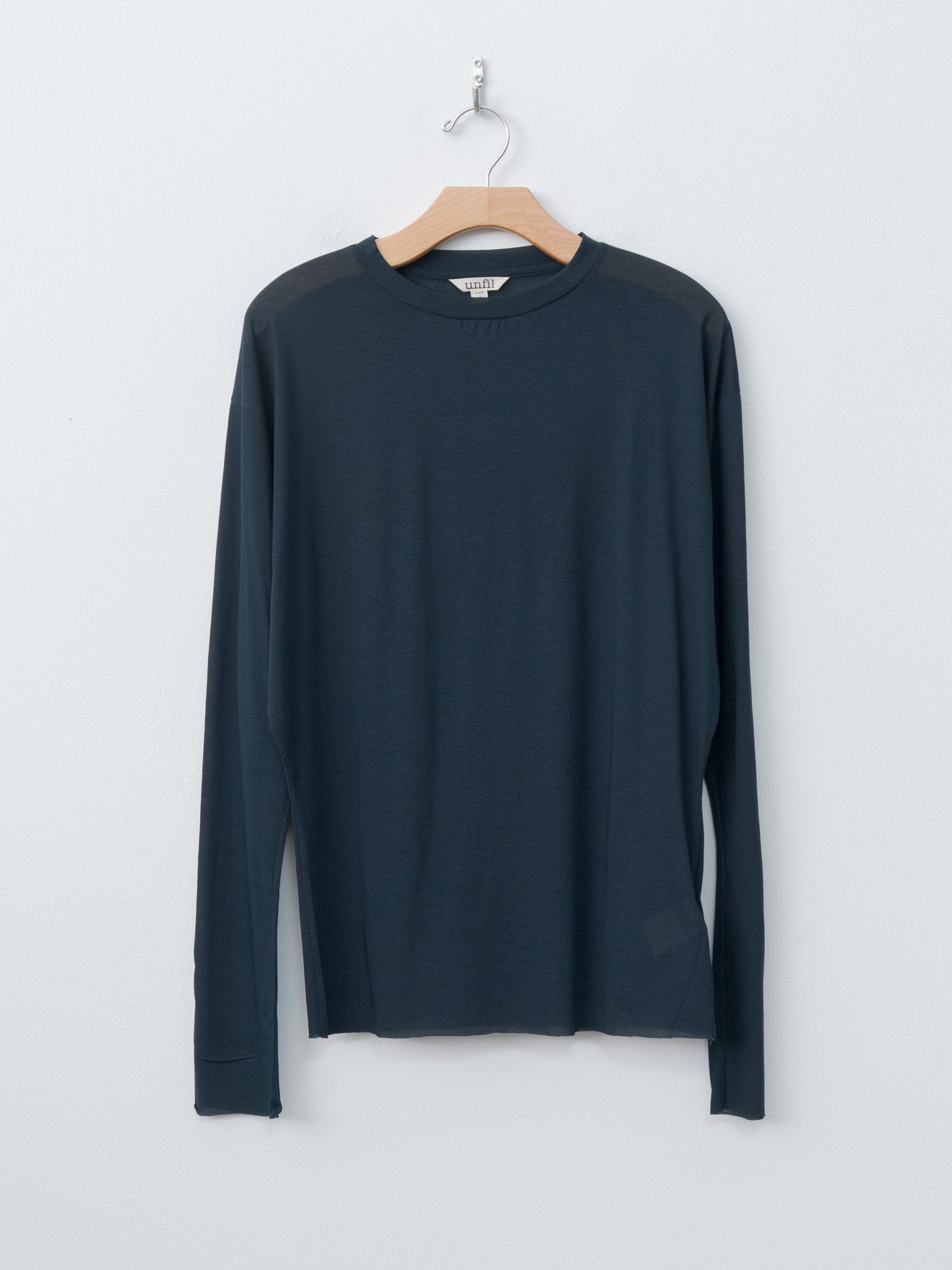 Namu Shop - Unfil Twisted Cotton Sheer Jersey Long Sleeve - Navy