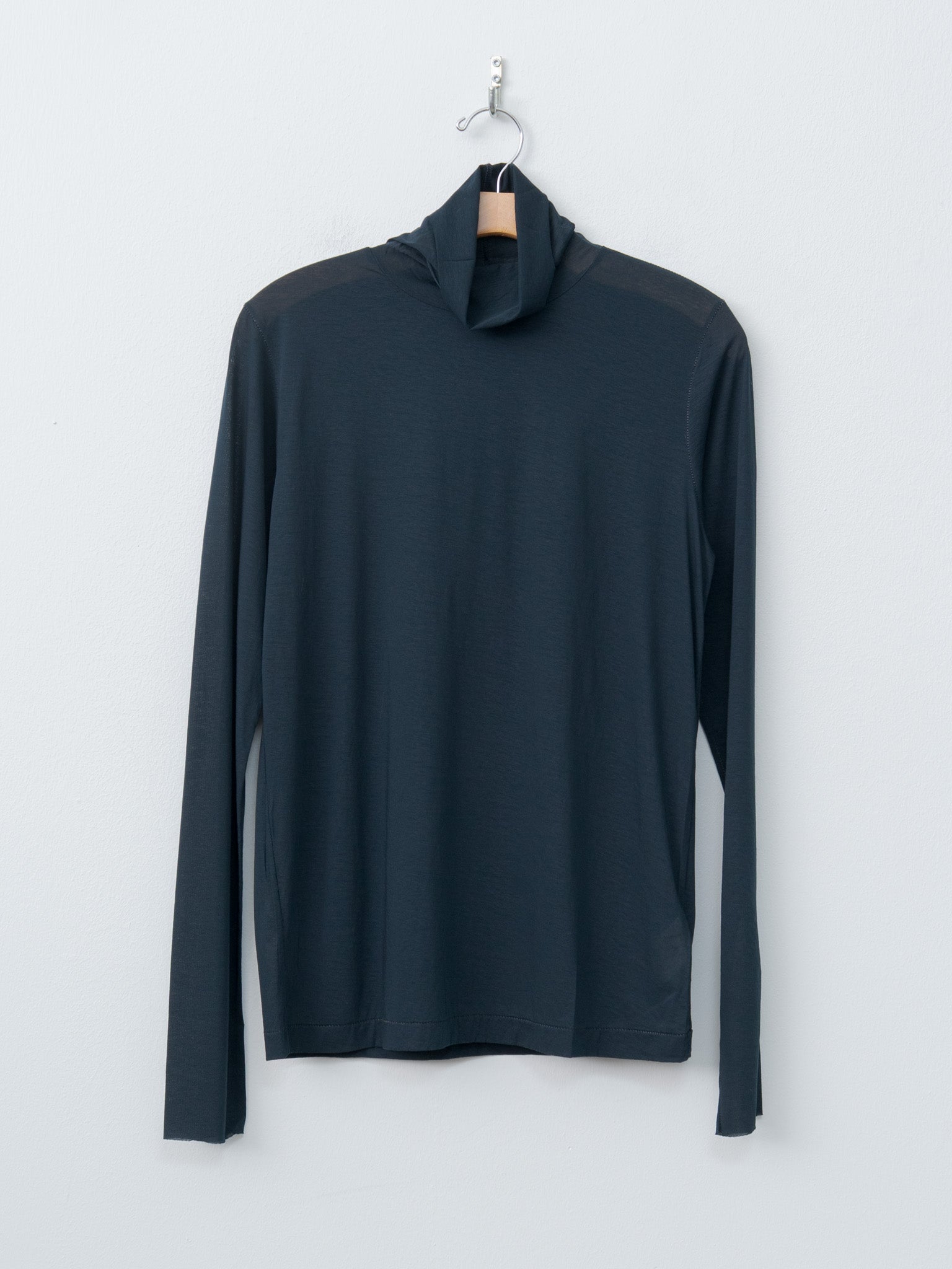 Namu Shop - Unfil Twisted Cotton Sheer Jersey High Neck L/S - Navy