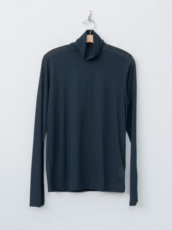 Namu Shop - Unfil Twisted Cotton Sheer Jersey High Neck L/S - Navy