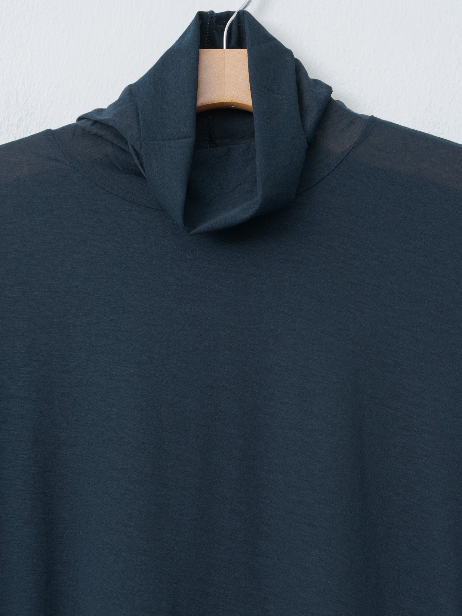 Namu Shop - Unfil Twisted Cotton Sheer Jersey High Neck L/S - Navy