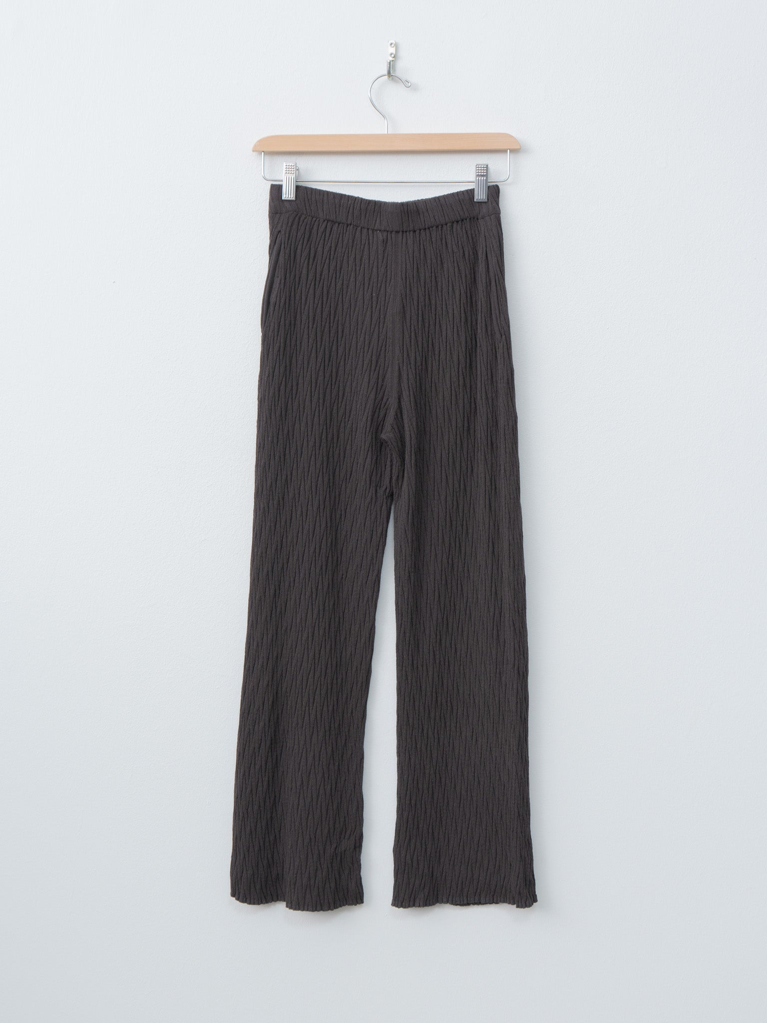Namu Shop - Unfil High Twist Cotton Ribbed Knit Pants - Charcoal Brown