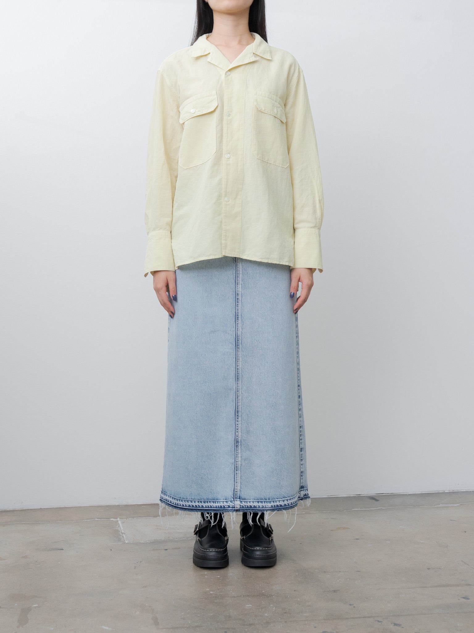 Namu Shop - Yleve 13.5oz Faded Denim Skirt - Ice Indigo