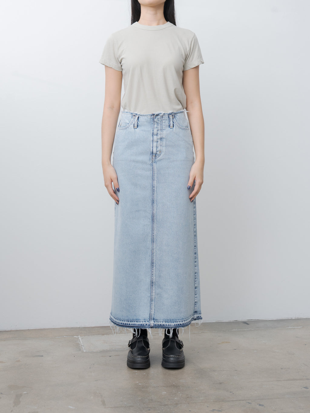 Namu Shop - Yleve 13.5oz Faded Denim Skirt - Ice Indigo