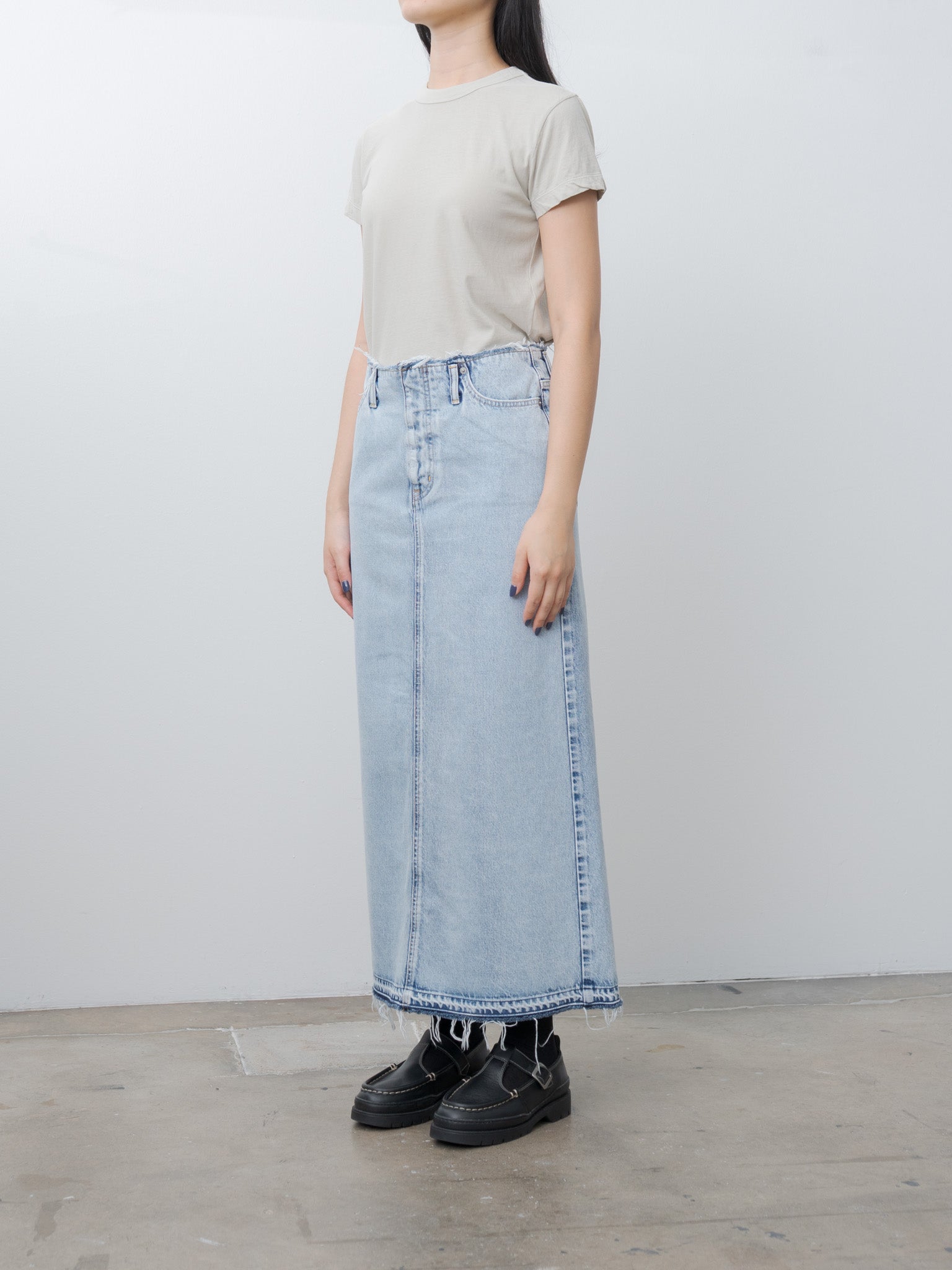 Namu Shop - Yleve 13.5oz Faded Denim Skirt - Ice Indigo