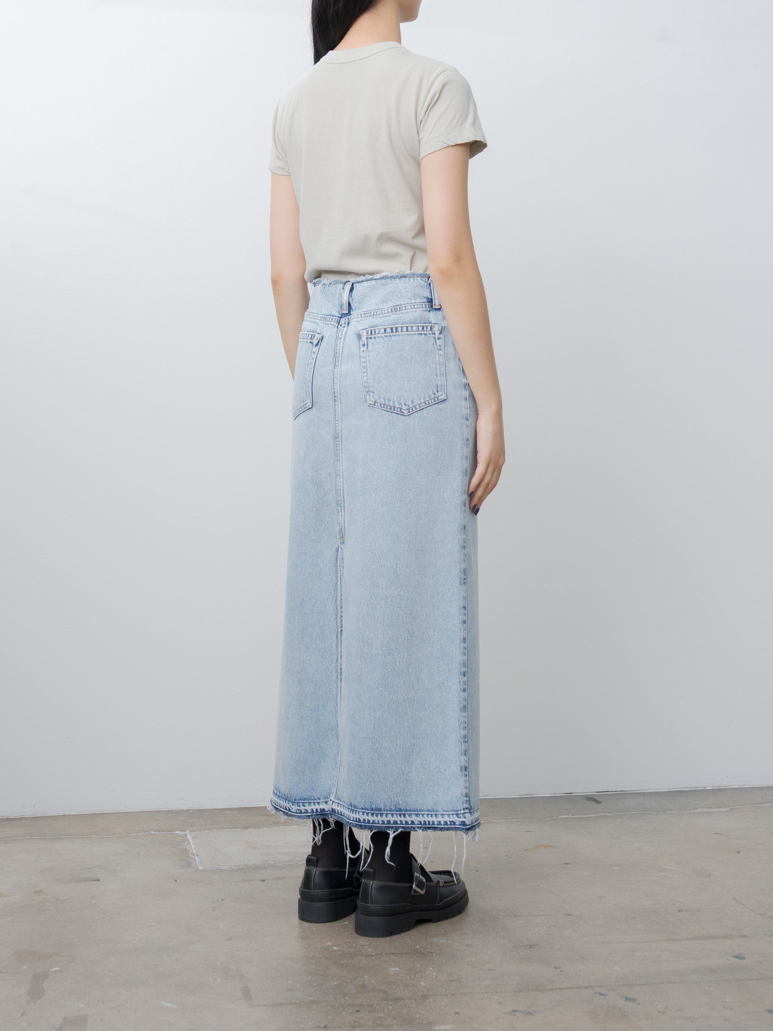 Namu Shop - Yleve 13.5oz Faded Denim Skirt - Ice Indigo