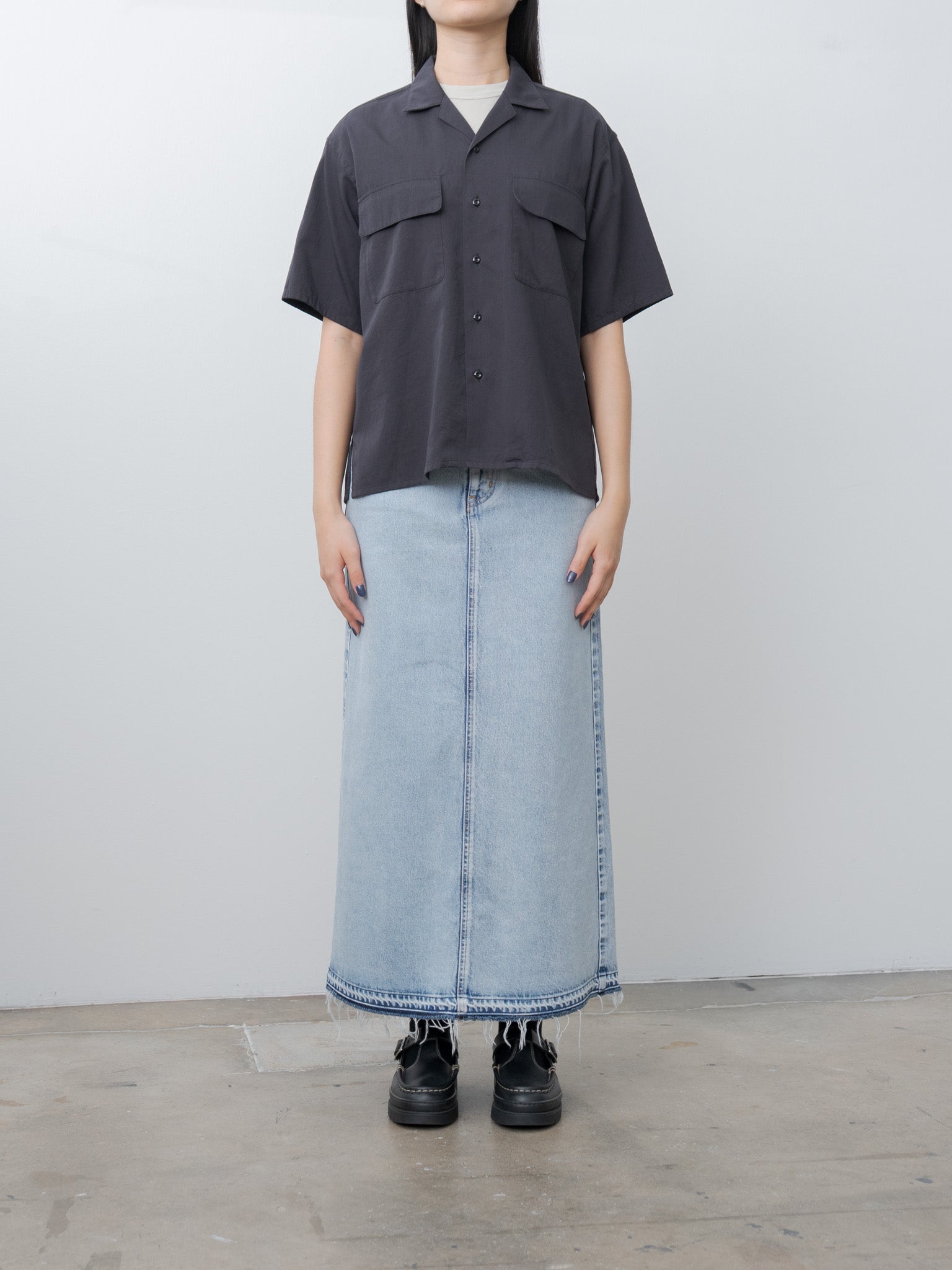 Namu Shop - Yleve 13.5oz Faded Denim Skirt - Ice Indigo
