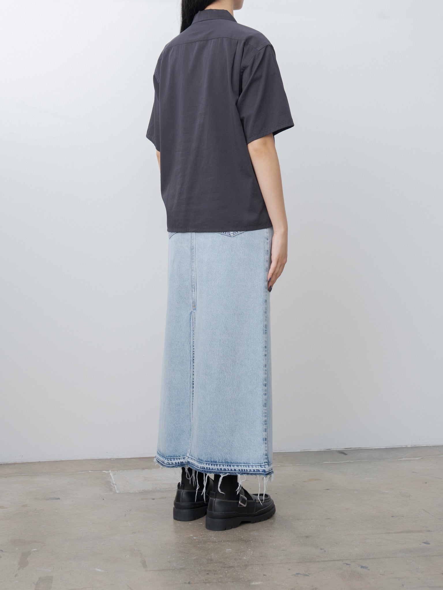 Namu Shop - Y Organic Cotton Washer Satin Open Collar Shirt - Navy