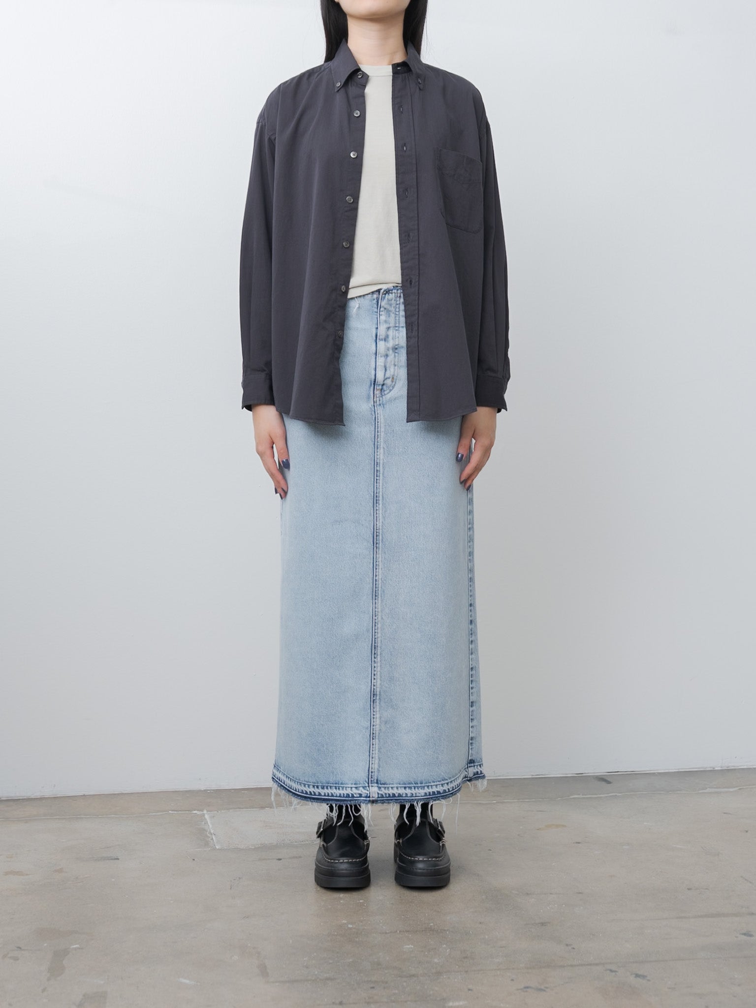 Namu Shop - Y Organic Cotton Washer Satin Shirt - Navy