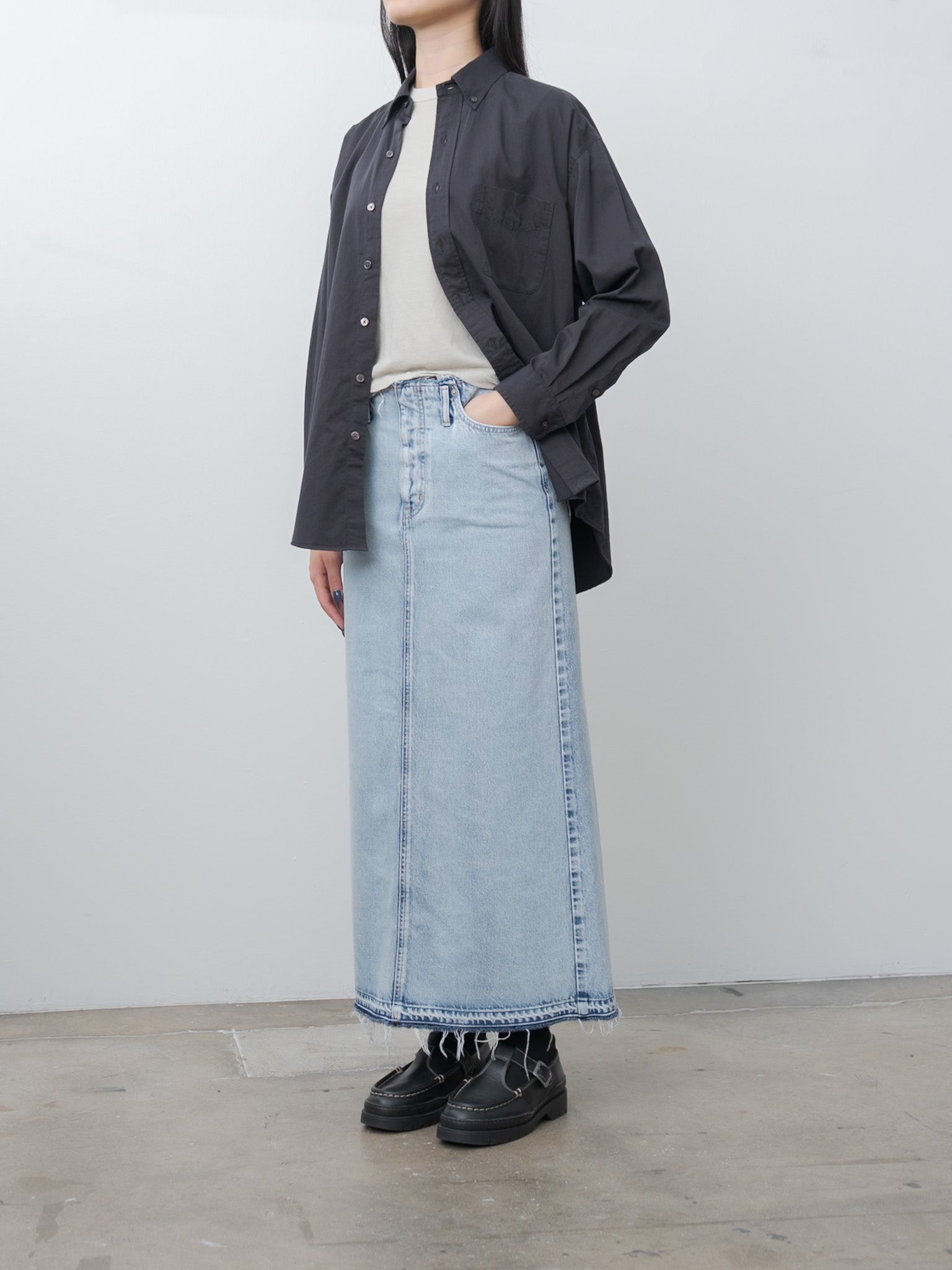 Namu Shop - Yleve 13.5oz Faded Denim Skirt - Ice Indigo