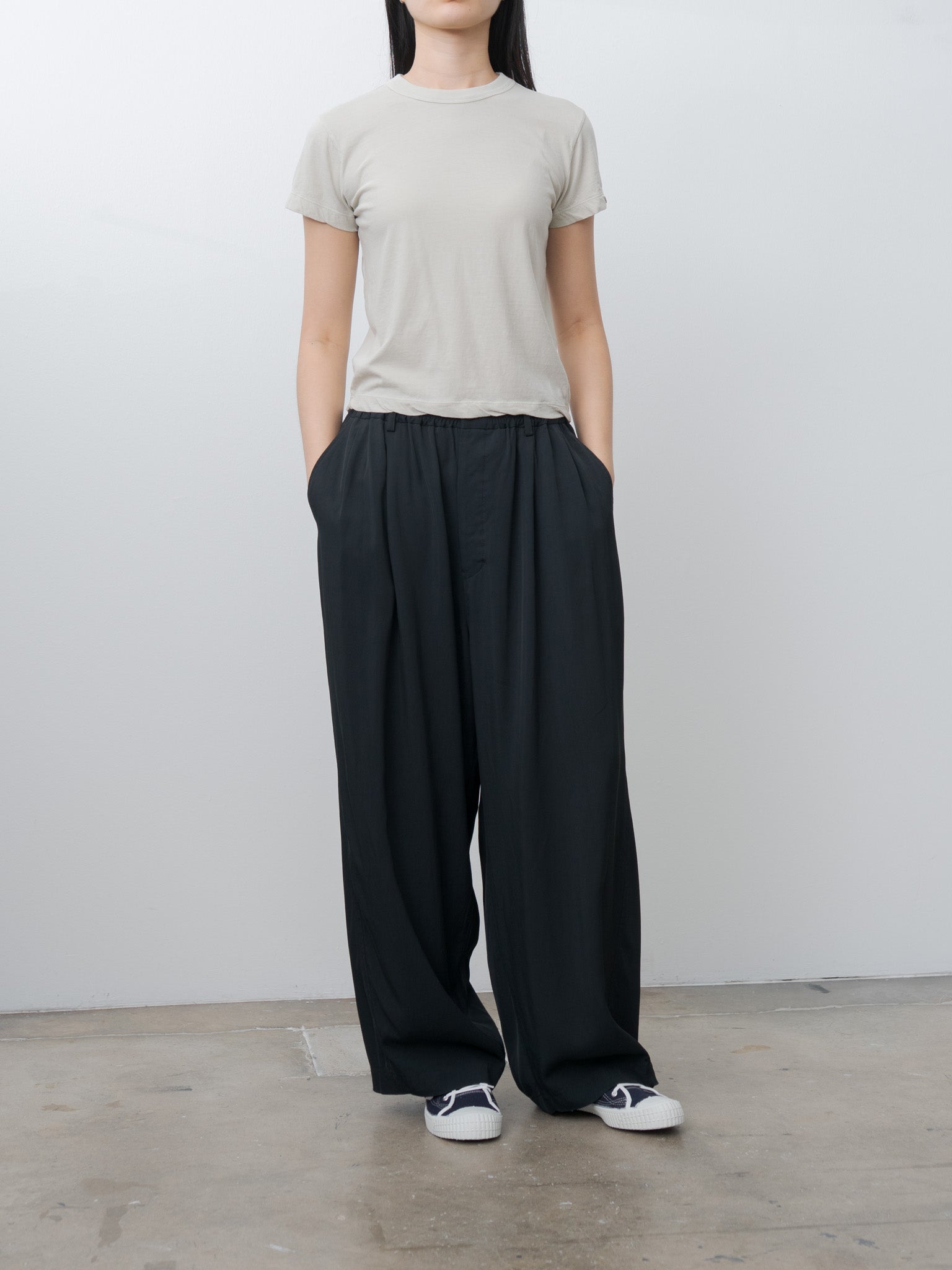 Namu Shop - Unfil Viscose Gabardine Big Easy Trousers - Black Navy