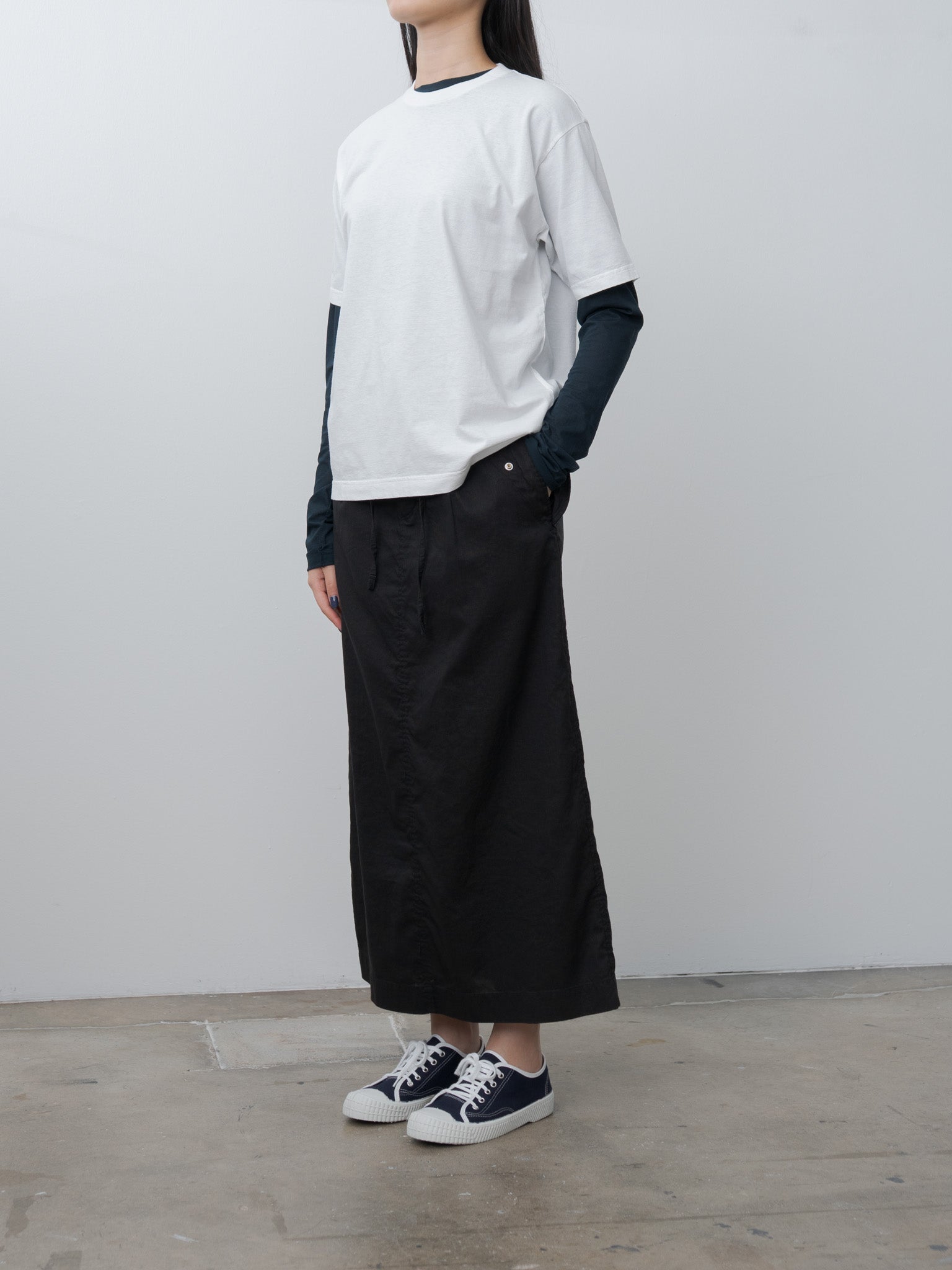 Namu Shop - Unfil Washed & Wrinkled Cordlane Maxi Skirt - Black