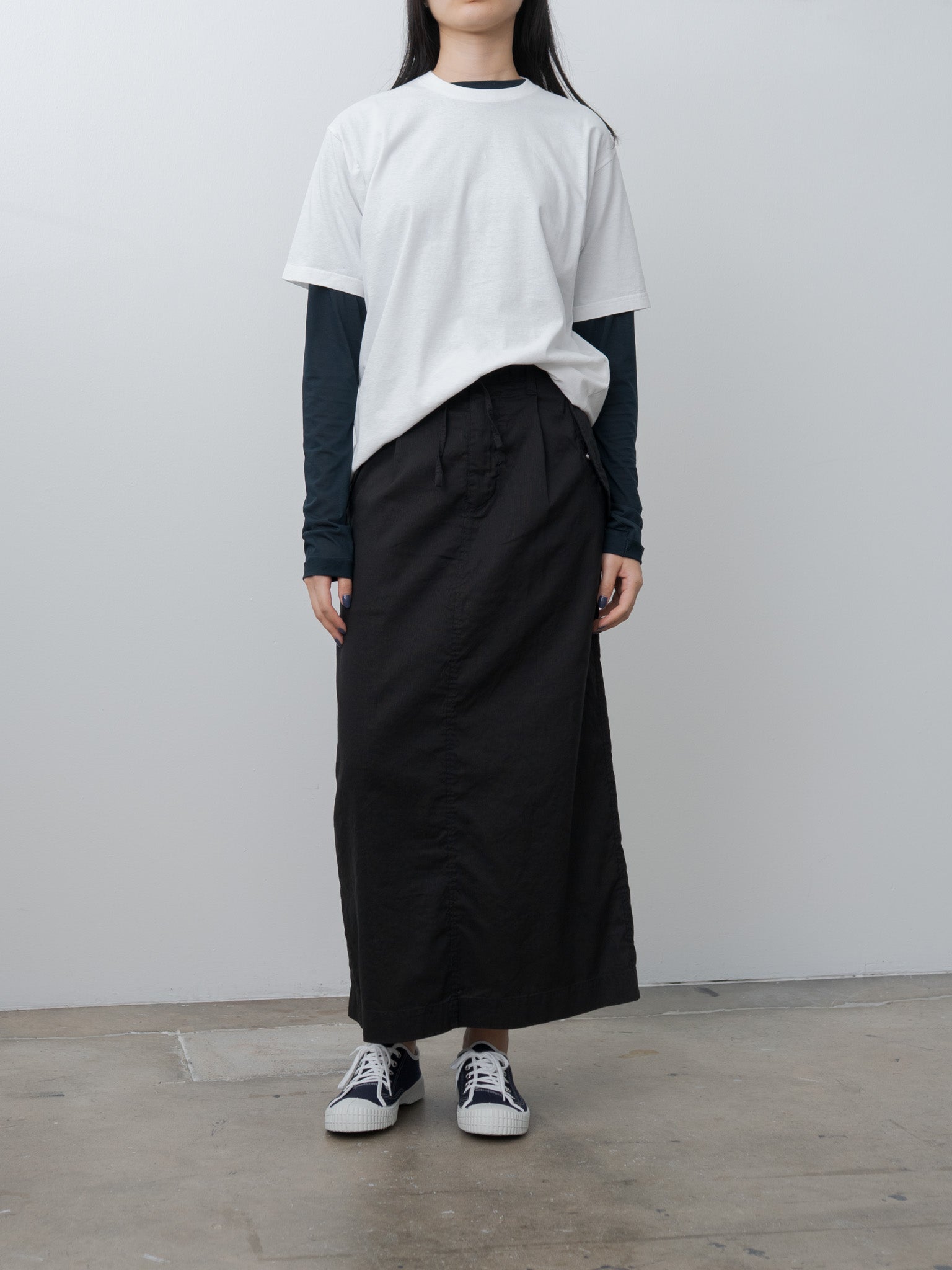 Namu Shop - Unfil Twisted Cotton Sheer Jersey Long Sleeve - Navy