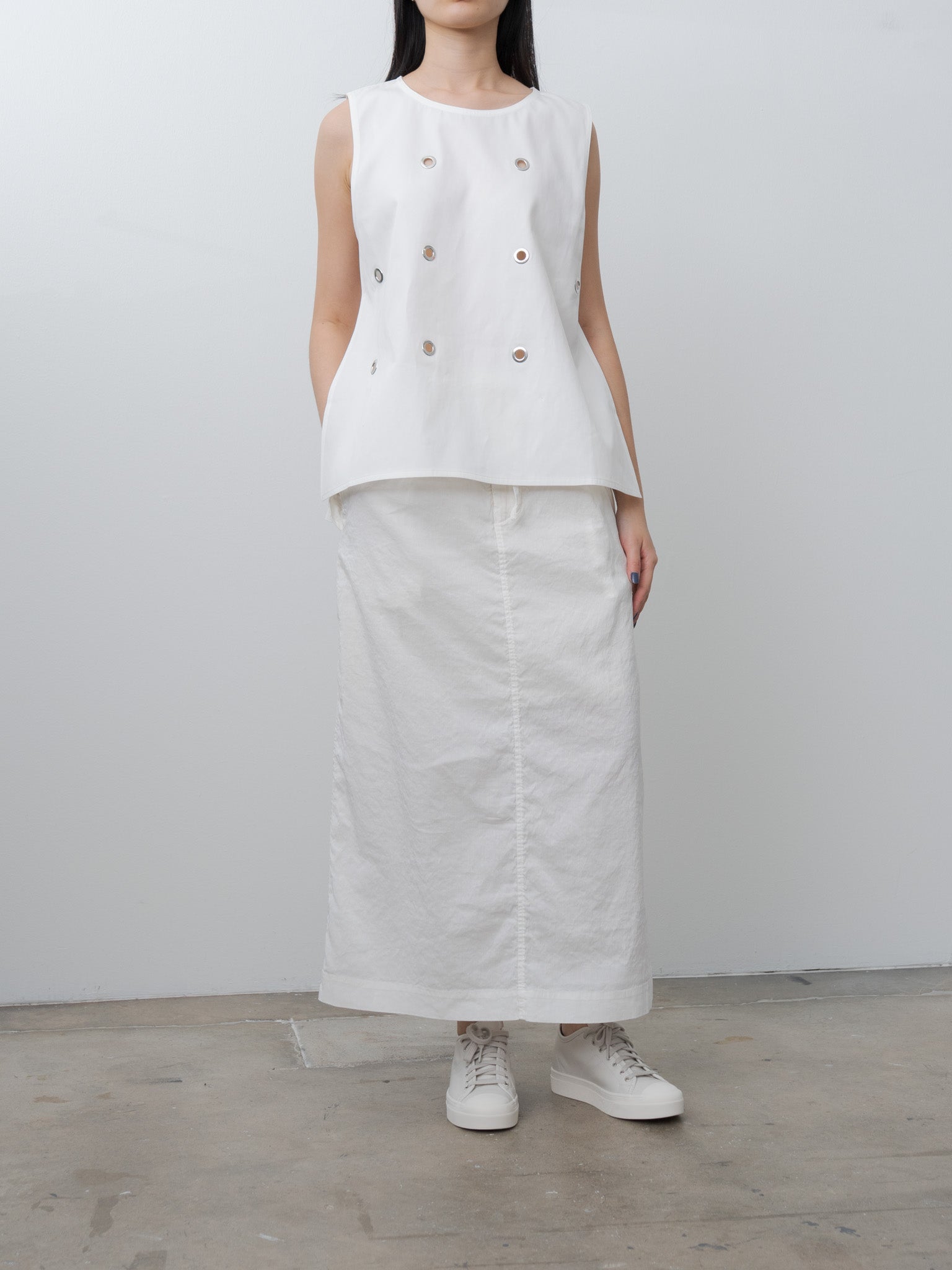 Namu Shop - Unfil Washed & Wrinkled Cordlane Maxi Skirt - Off White